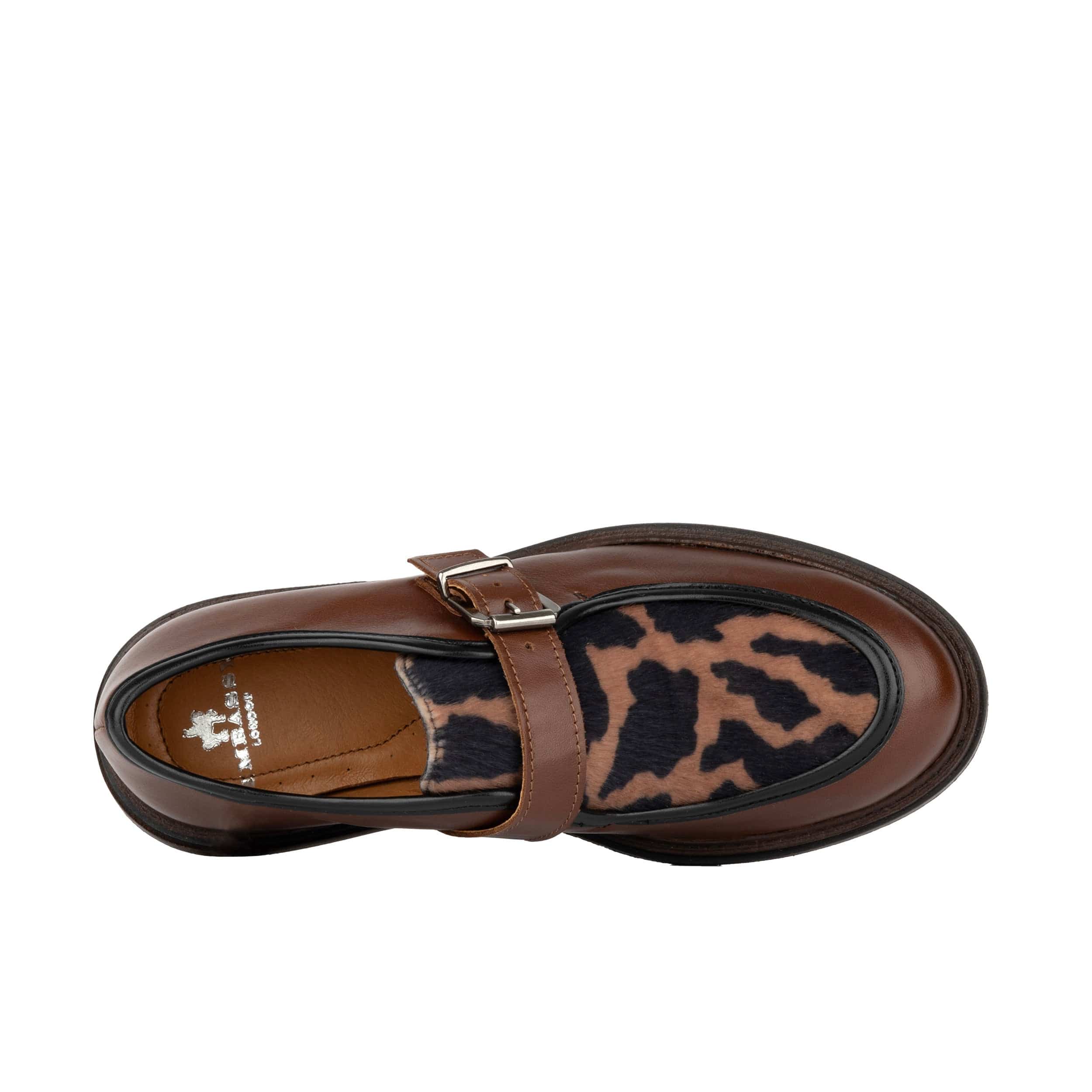 Strapp - Brown & Cow - Women’s leather & ponyhair loafer with buckle - Image 7