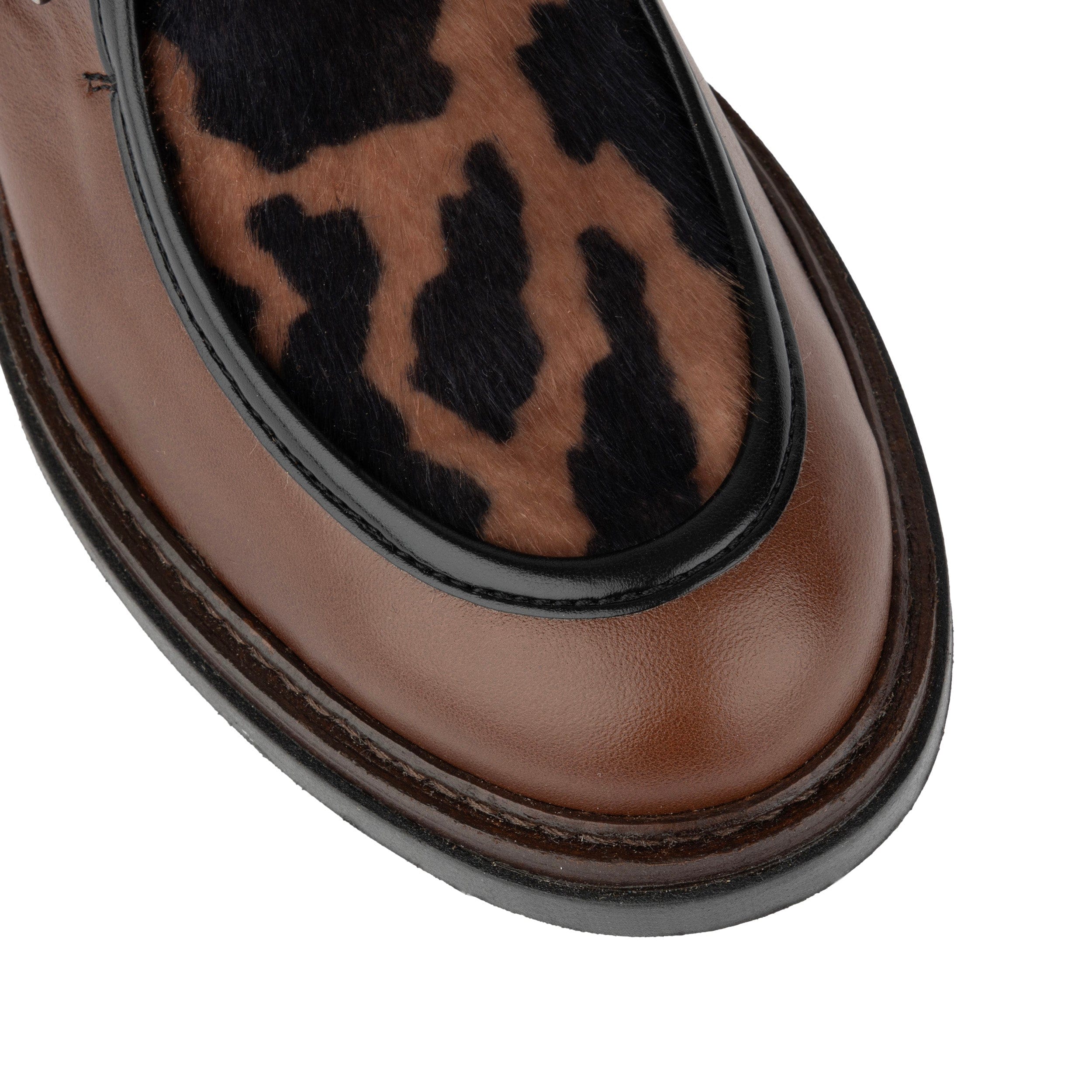 Strapp - Brown & Cow - Women’s leather & ponyhair loafer with buckle - Image 8