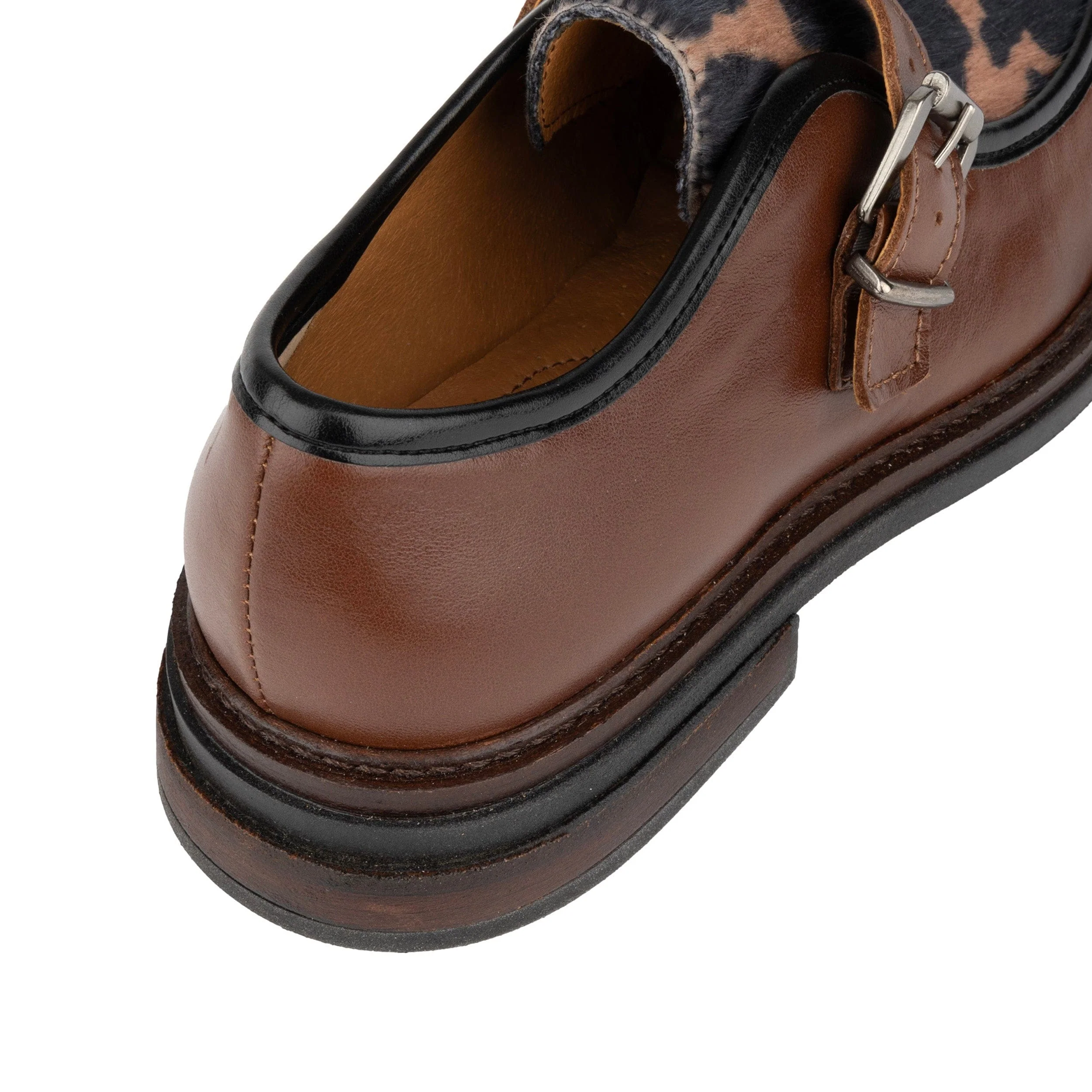 Strapp - Brown & Cow - Women’s leather & ponyhair loafer with buckle - Image 9