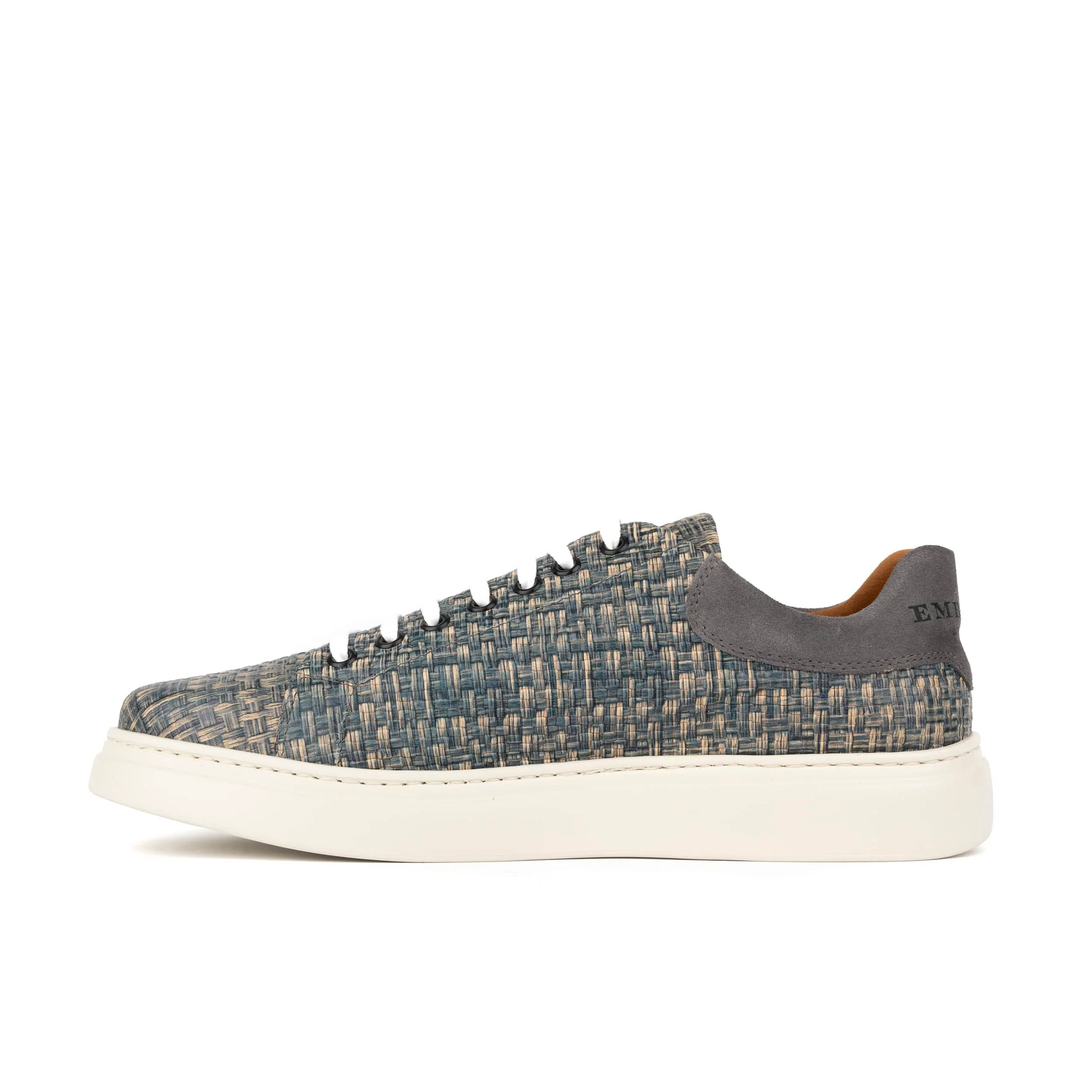 Sun City - Aqua Print - Men's Woven Leather & Suede Trainer - Image 3