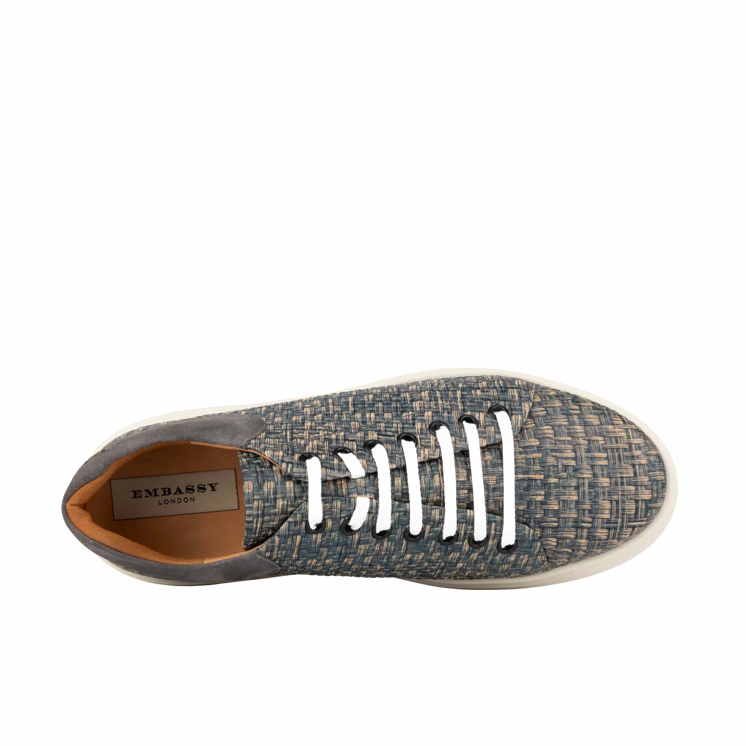 Sun City - Aqua Print - Men's Woven Leather & Suede Trainer - Image 6