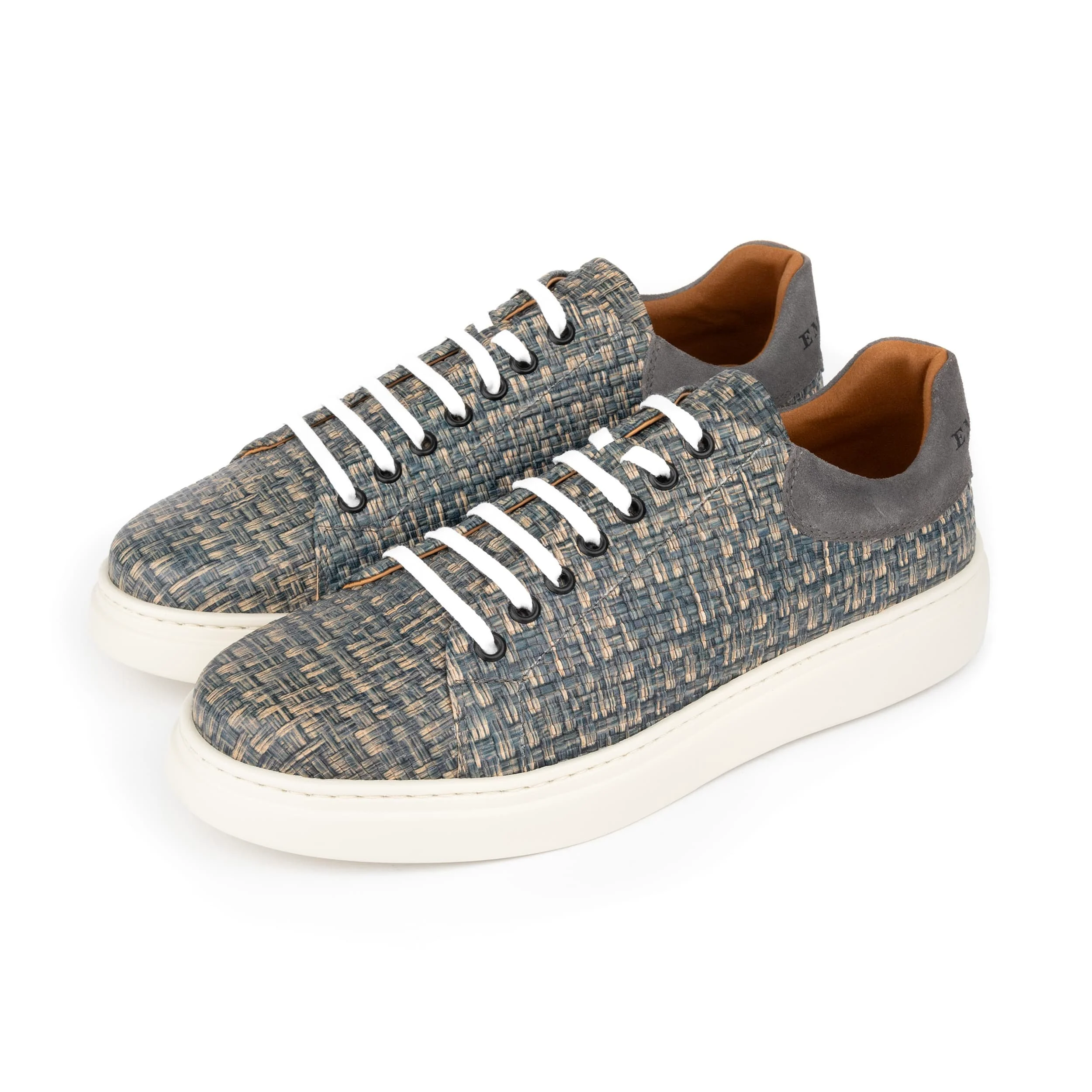 Sun City - Aqua Print - Men's Woven Leather & Suede Trainer - Image 7
