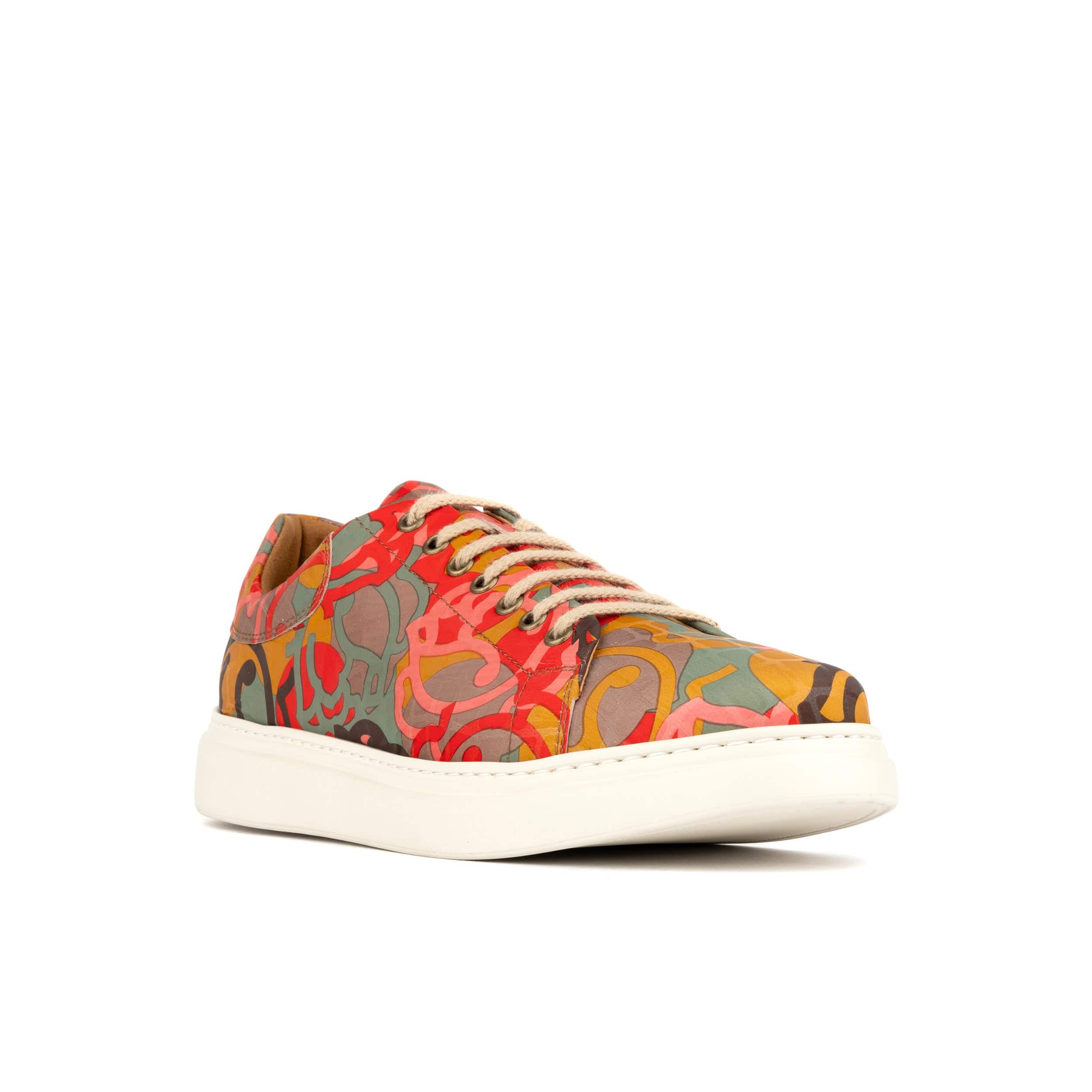 Sun City - Multi Print - Men's white sole trainer in eye catching soft leather - Image 3