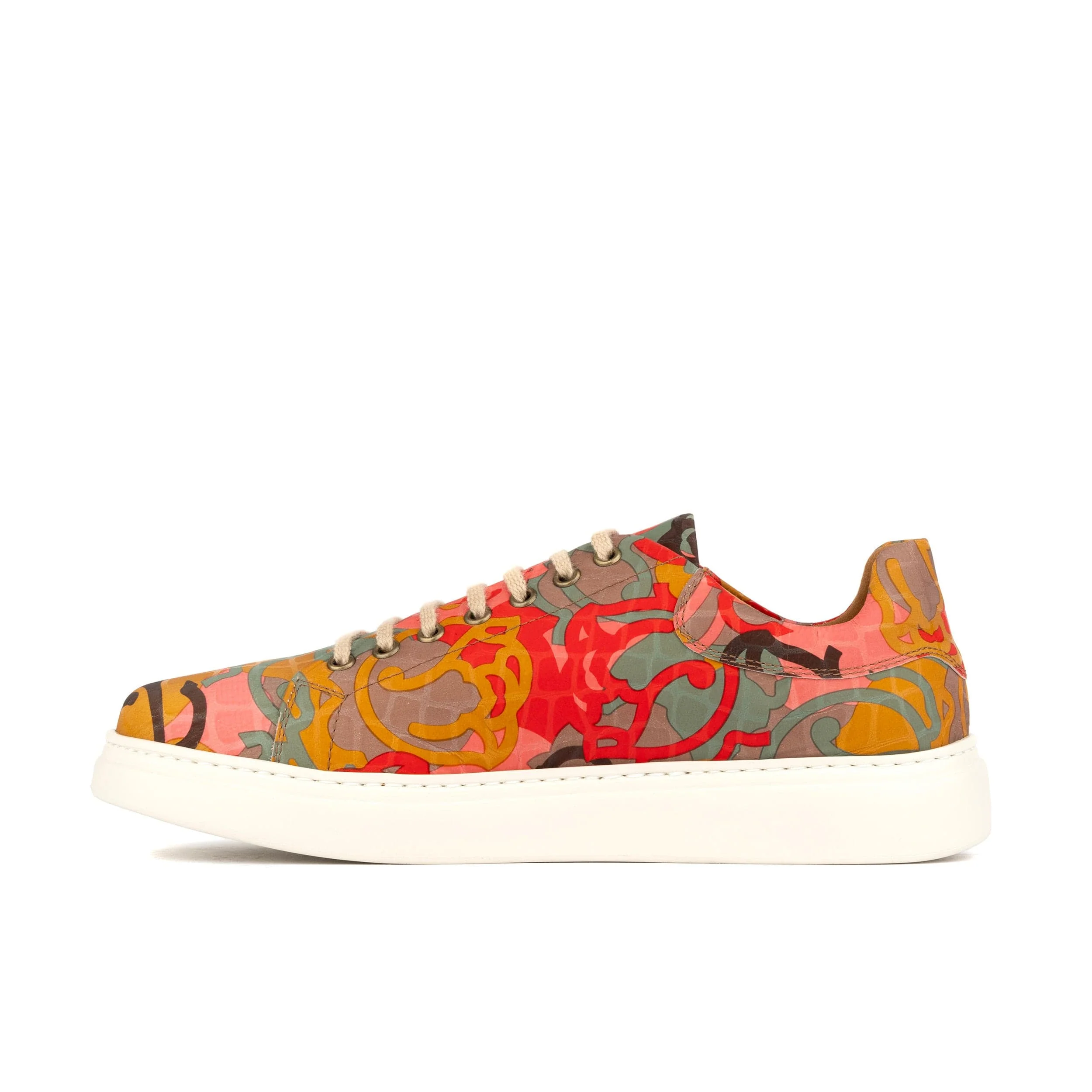 Sun City - Multi Print - Men's white sole trainer in eye catching soft leather - Image 4