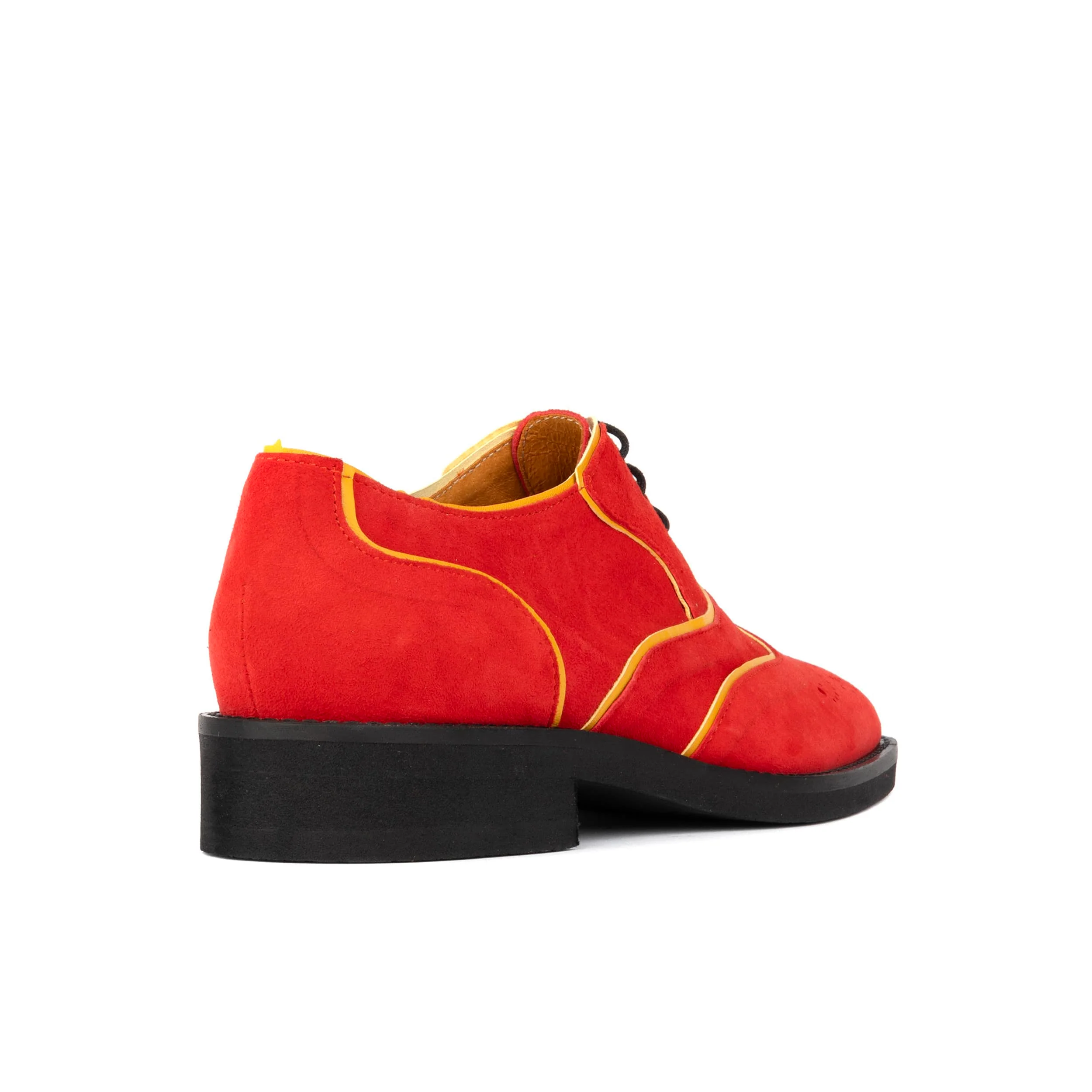 Sun - Red & Yellow - Women's Suede Wingtip Oxford Brogue with Contrast Piping - Image 4