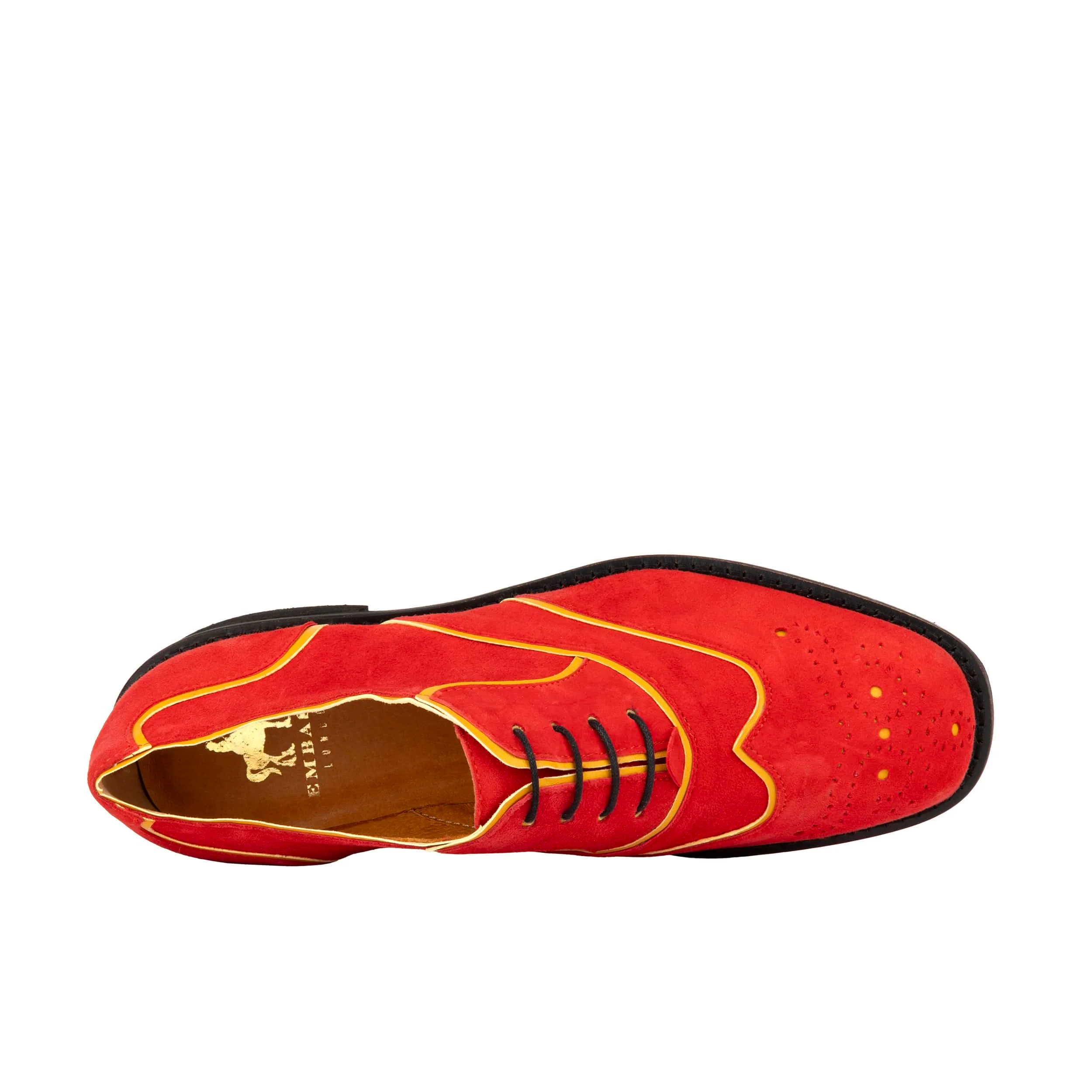 Sun - Red & Yellow - Women's Suede Wingtip Oxford Brogue with Contrast Piping - Image 6