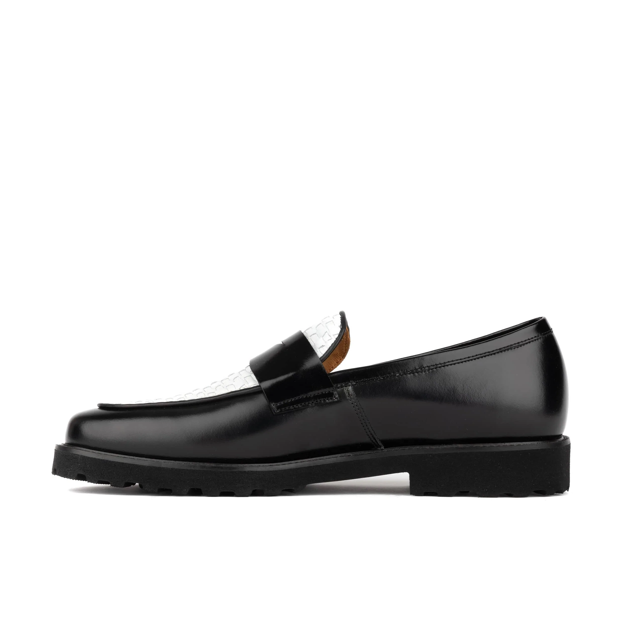 Sunkin - Black & White - Men's leather woven slip-on loafer - Image 3