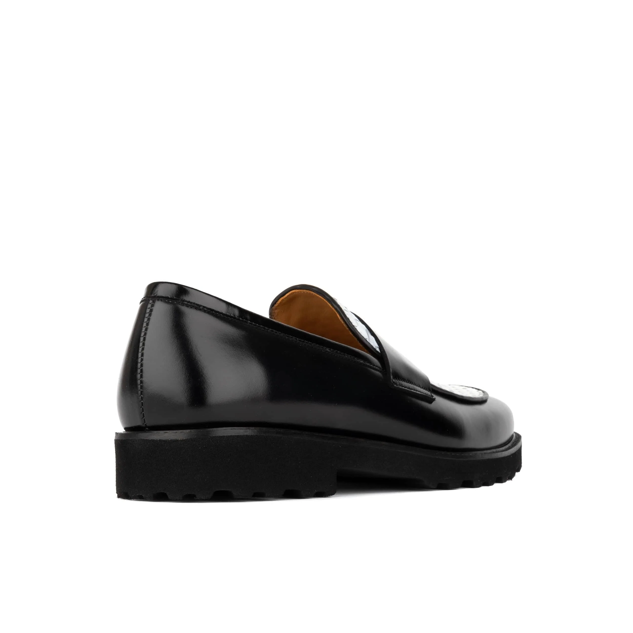 Sunkin - Black & White - Men's leather woven slip-on loafer - Image 4