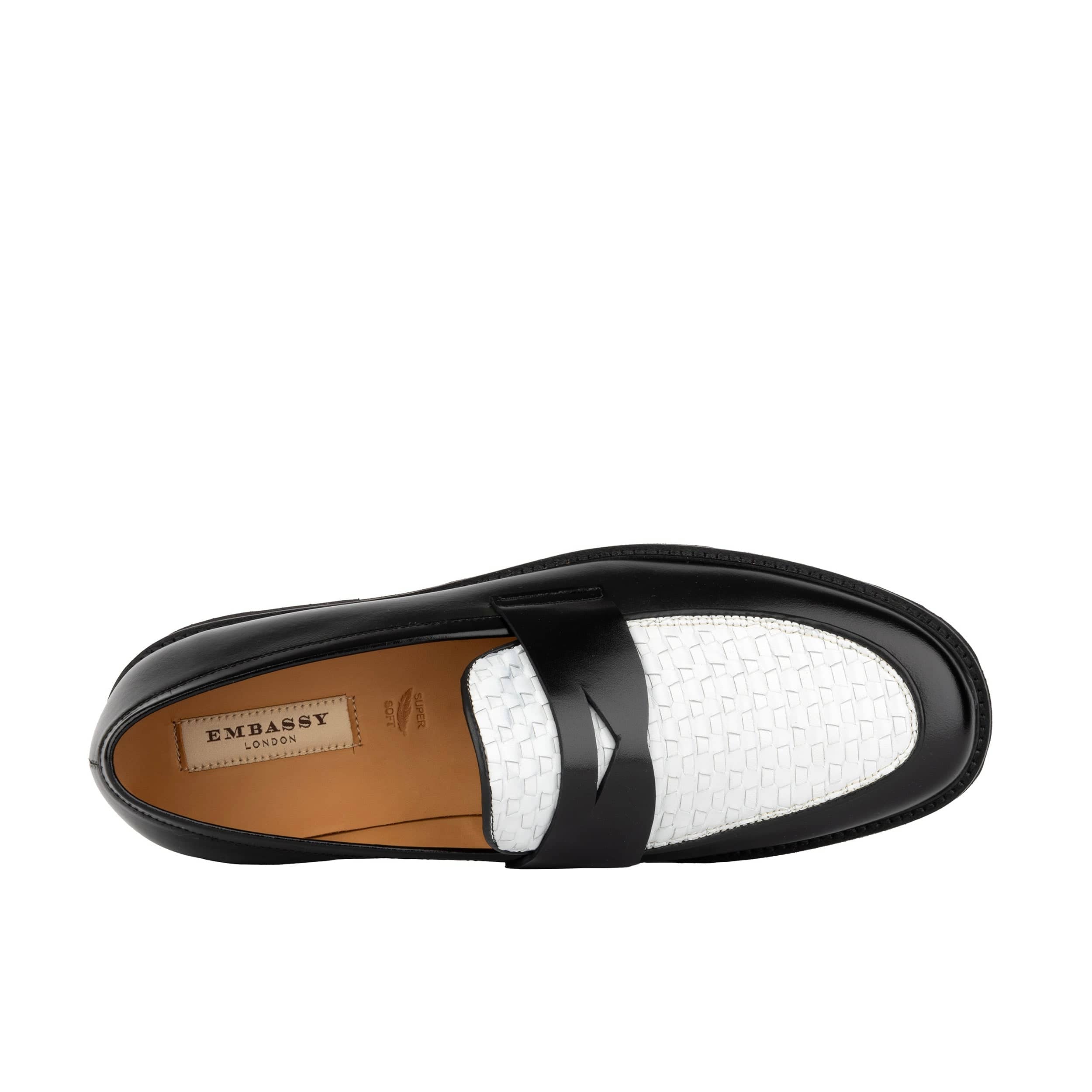 Sunkin - Black & White - Men's leather woven slip-on loafer - Image 6