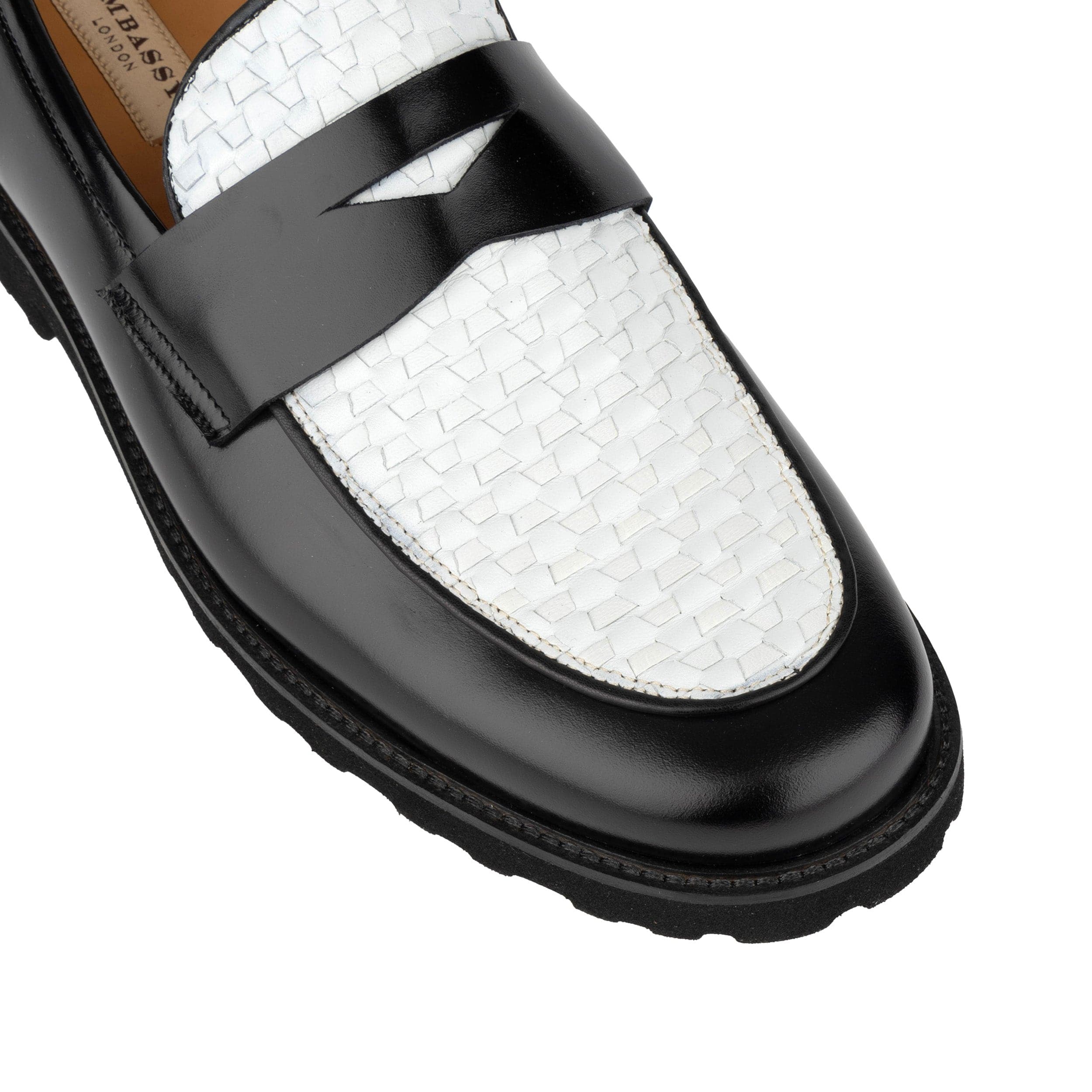 Sunkin - Black & White - Men's leather woven slip-on loafer - Image 7