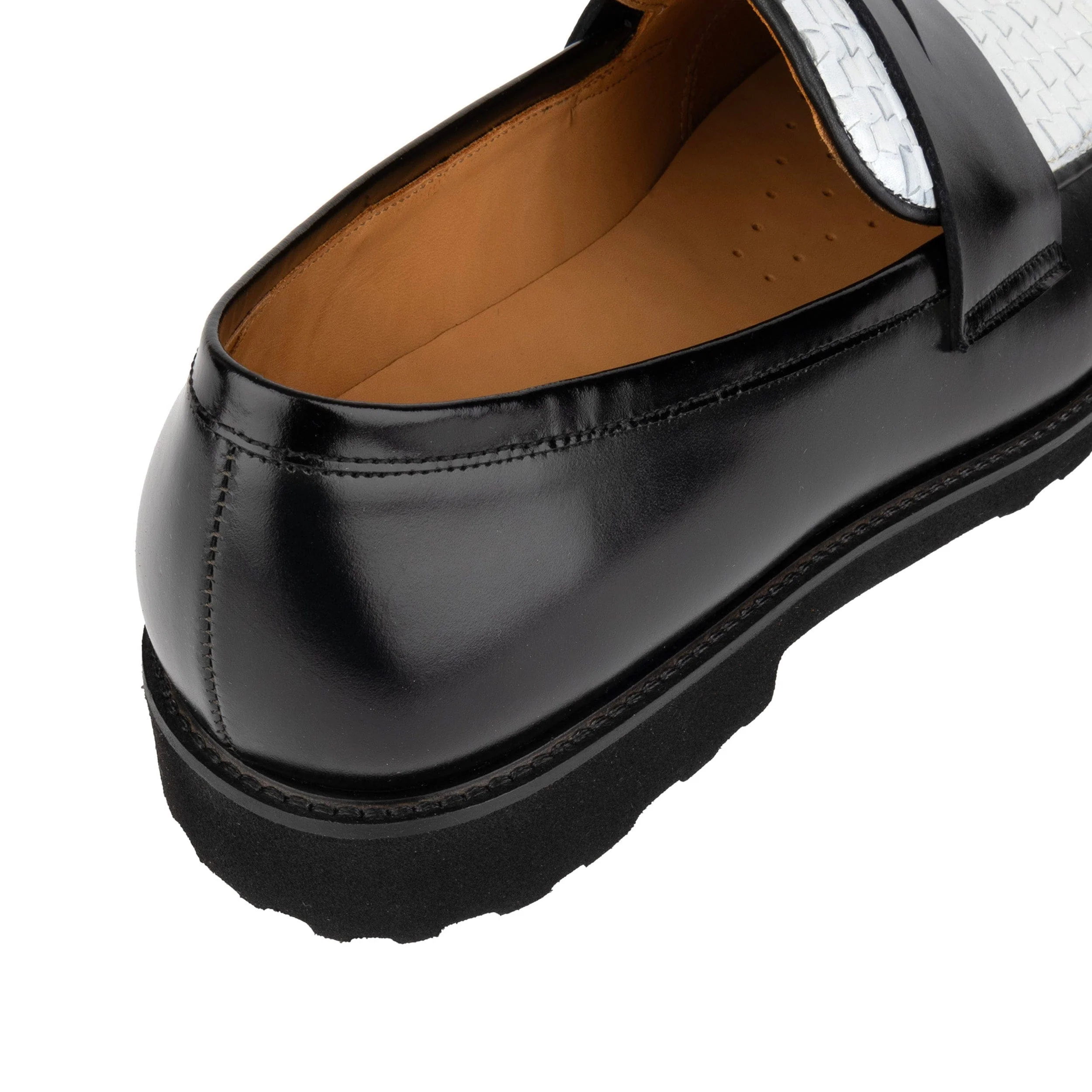 Sunkin - Black & White - Men's leather woven slip-on loafer - Image 8