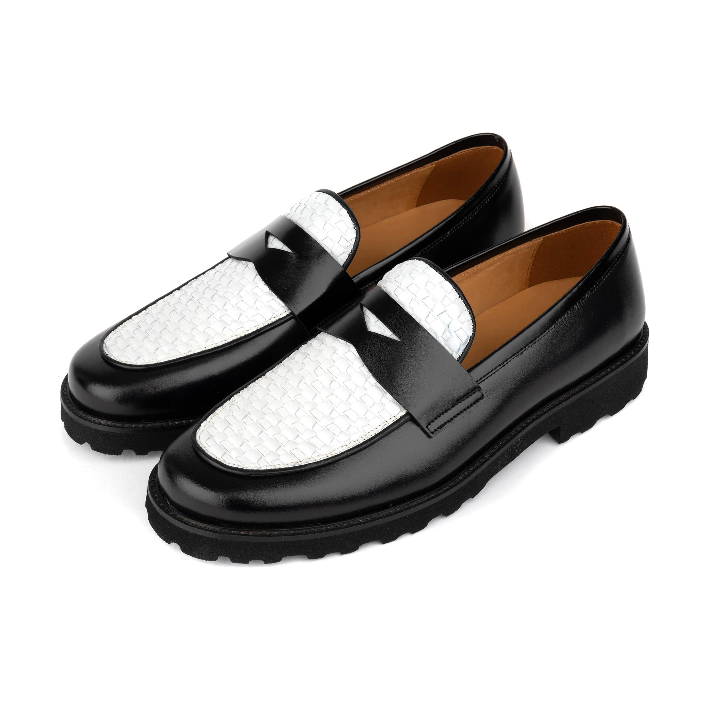 Sunkin - Black & White - Men's leather woven slip-on loafer - Image 9