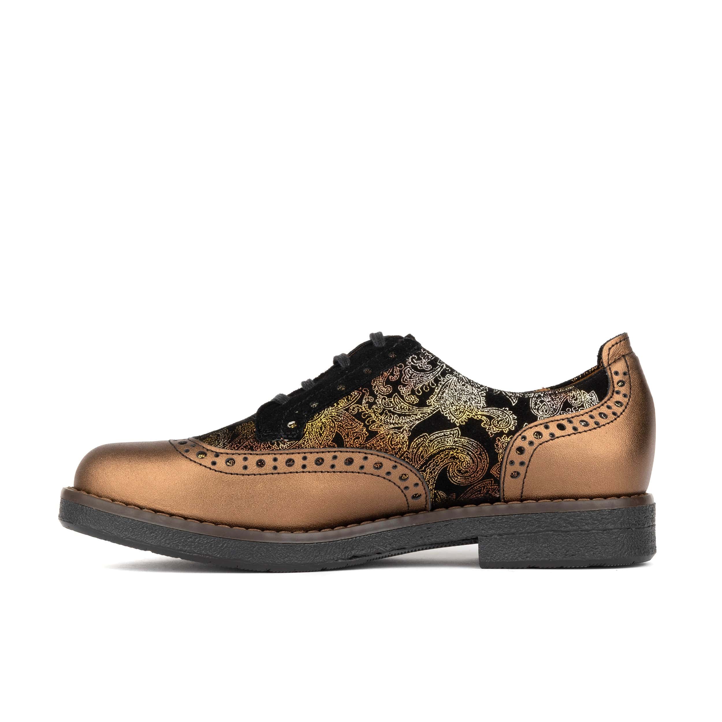 The Artist - Bronze & Floral - Women's leather lace-up shoe with brogue detailing - Image 3