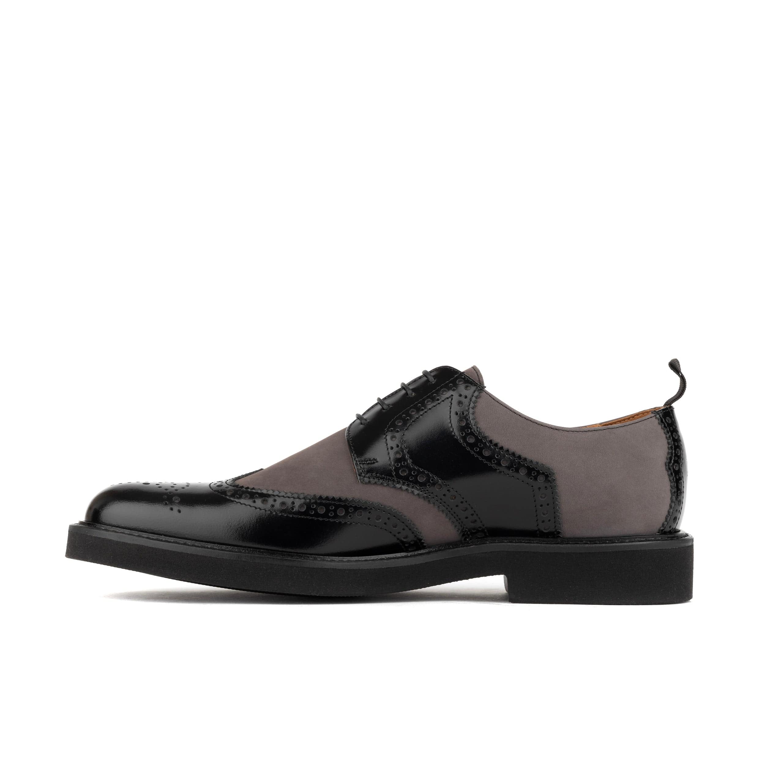The Nightfall - Grey & Black - Mens Leather Brogue Shoe - Image 3