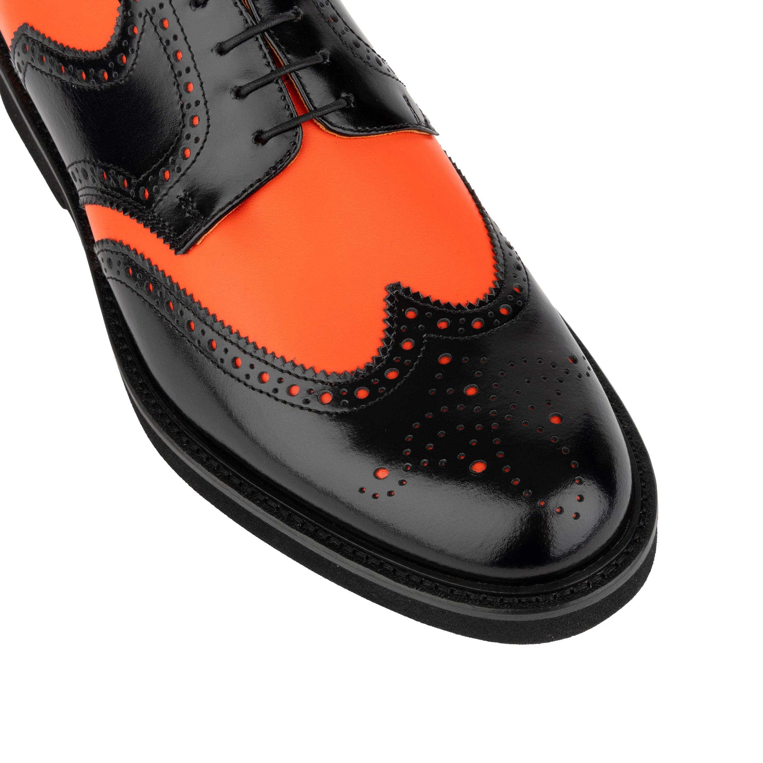 The Nightfall - Orange & Black - Mens Leather Brogue Shoe - Image 8