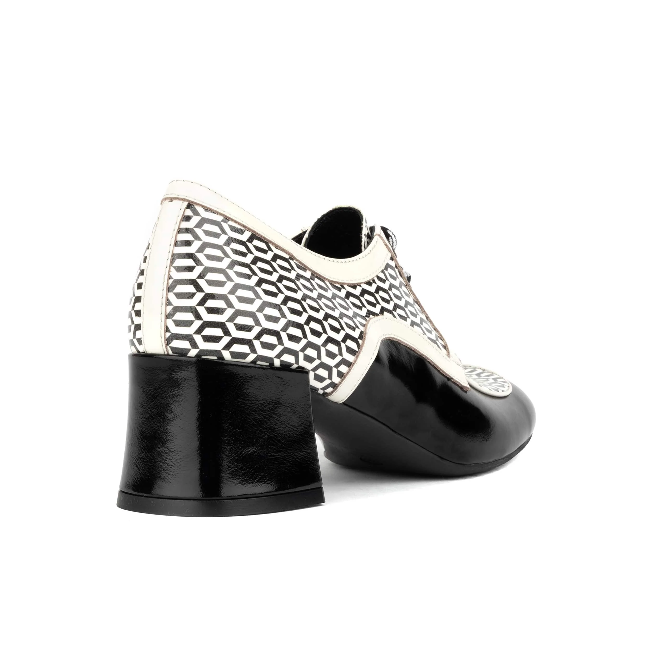 Sovereign - Black & White Optical - Women's leather lace up shoe with block heel - Image 5