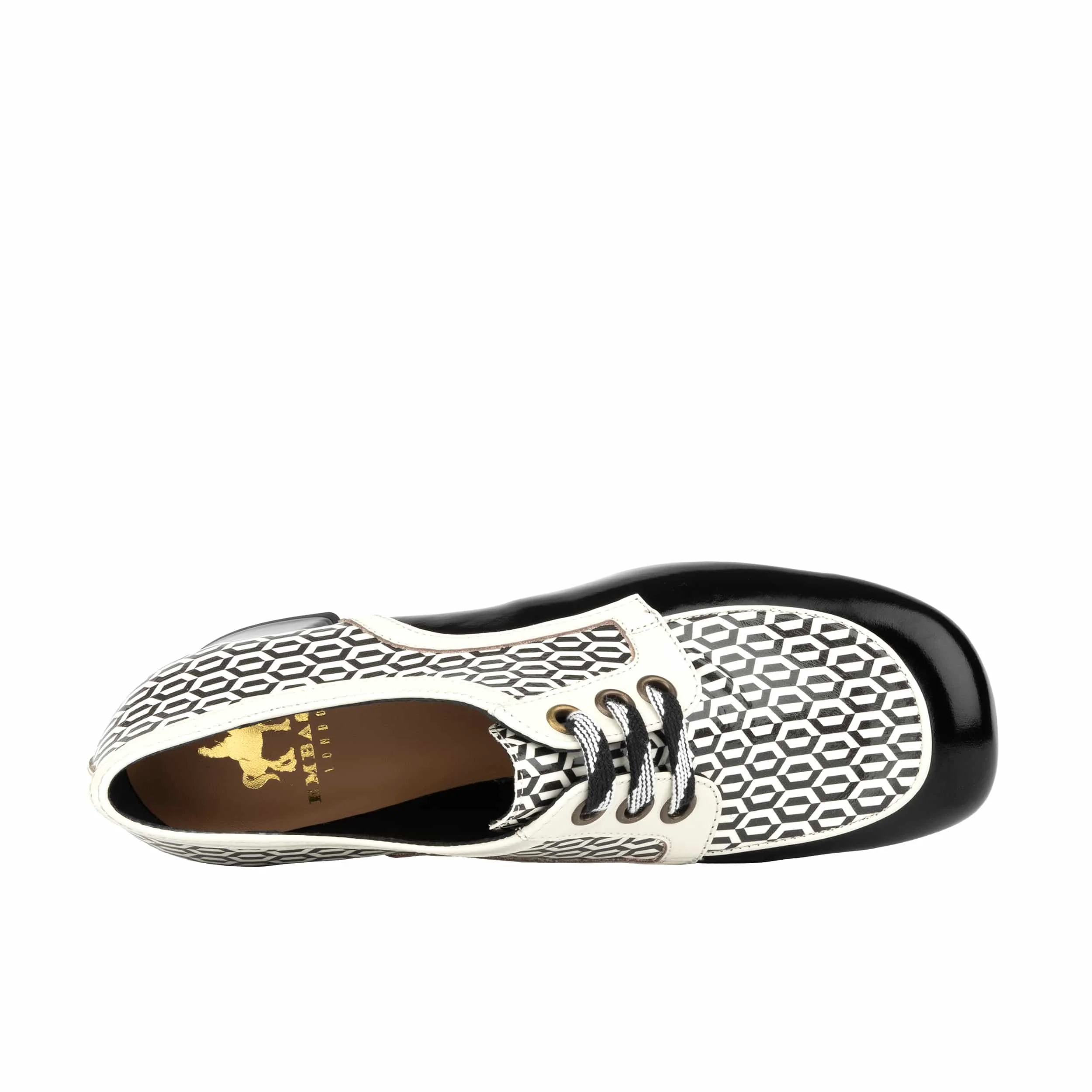 Sovereign - Black & White Optical - Women's leather lace up shoe with block heel - Image 7