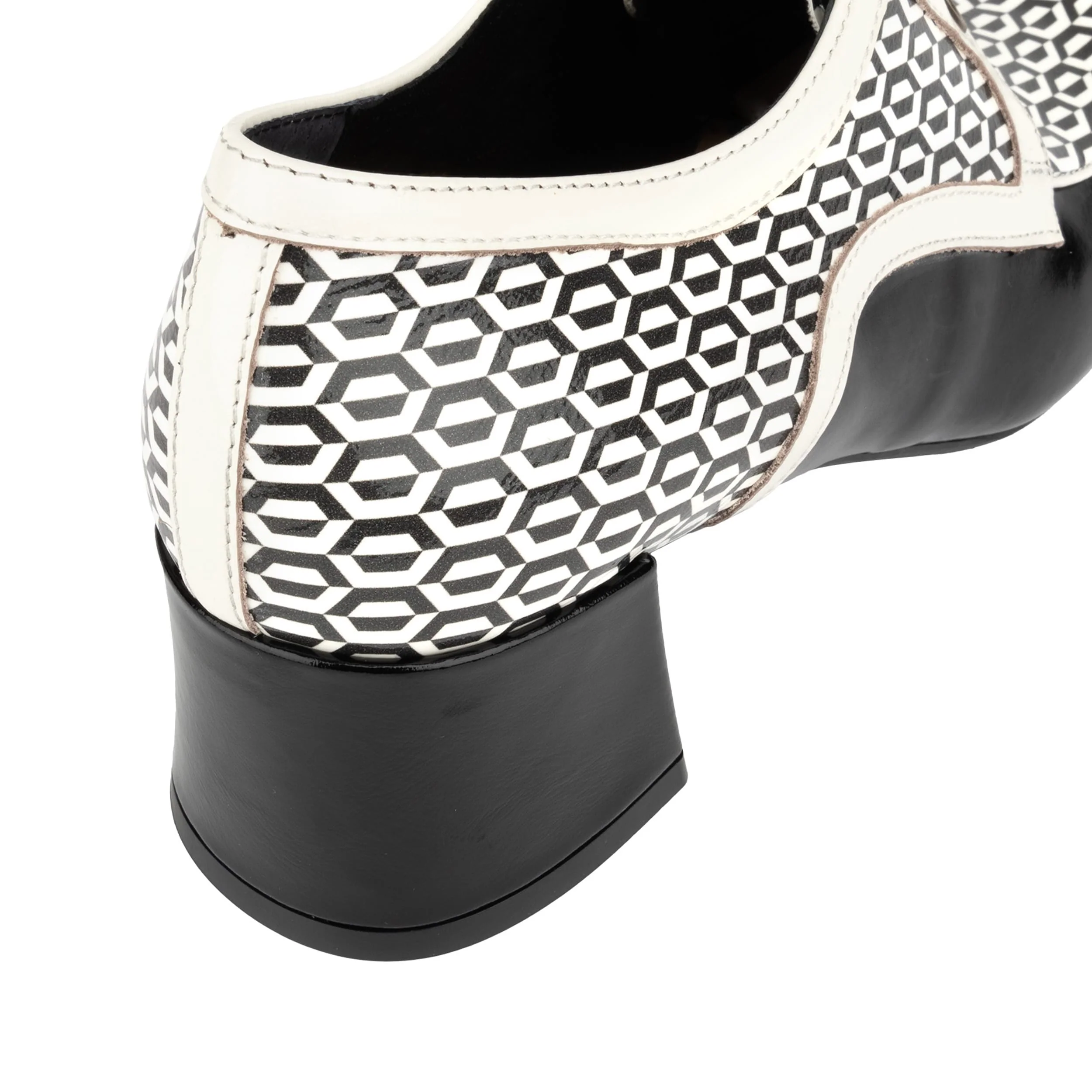 Sovereign - Black & White Optical - Women's leather lace up shoe with block heel - Image 9