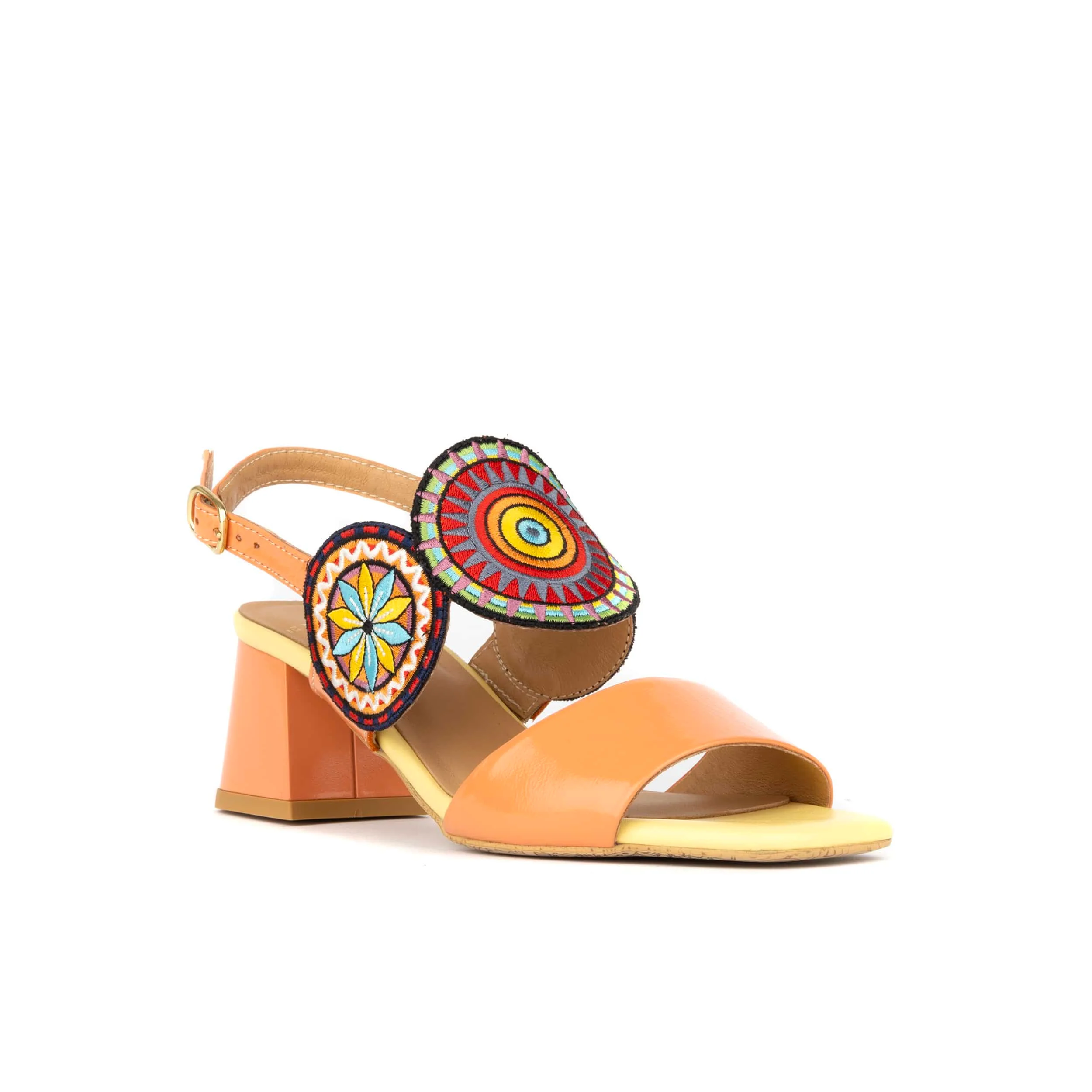 Vibe - Coral Multi - Women's leather heel sandal with open-toe & ankle strap - Image 2