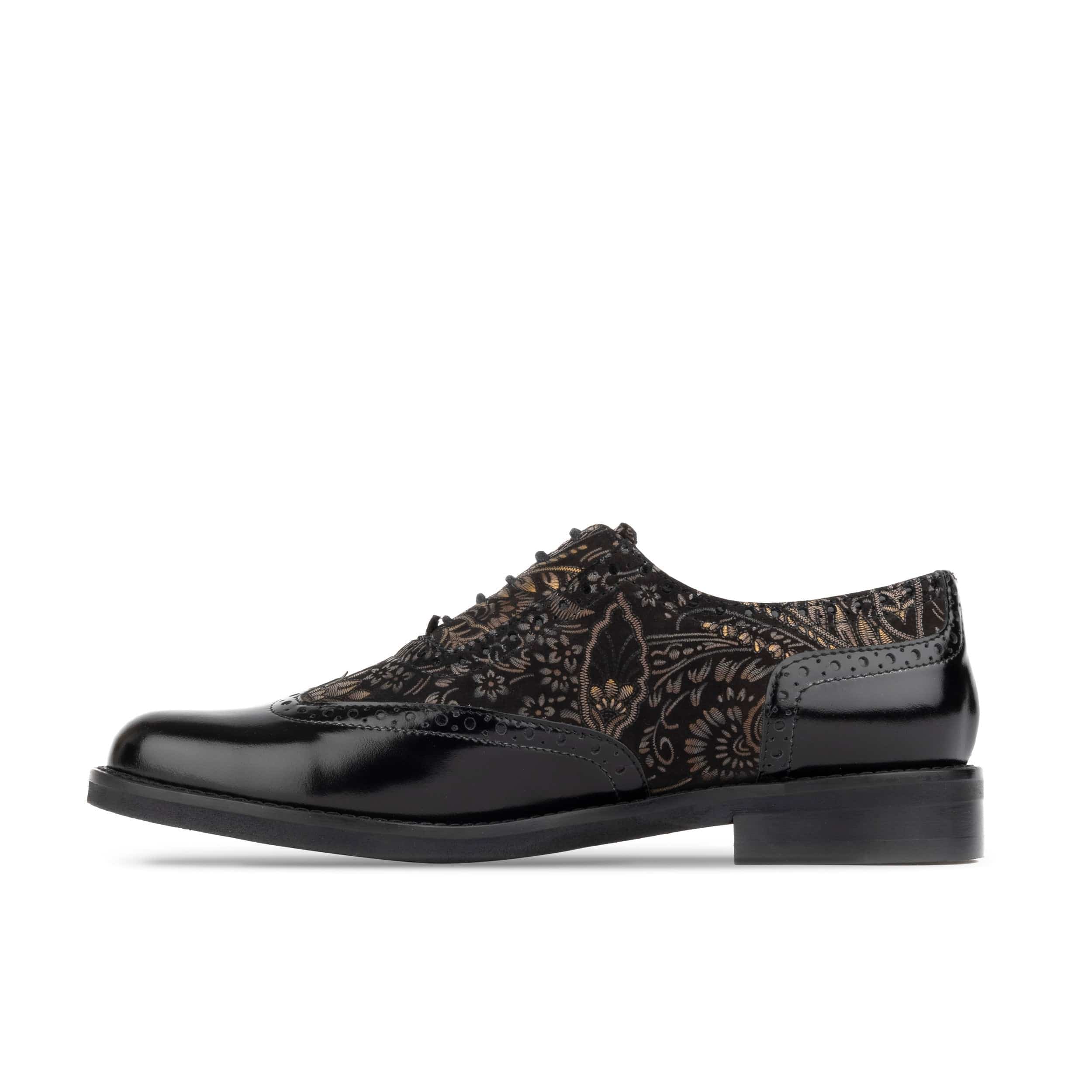 Vivienne - Black & Gold - Women's oxford lace-up shoe with brogue details - Image 3