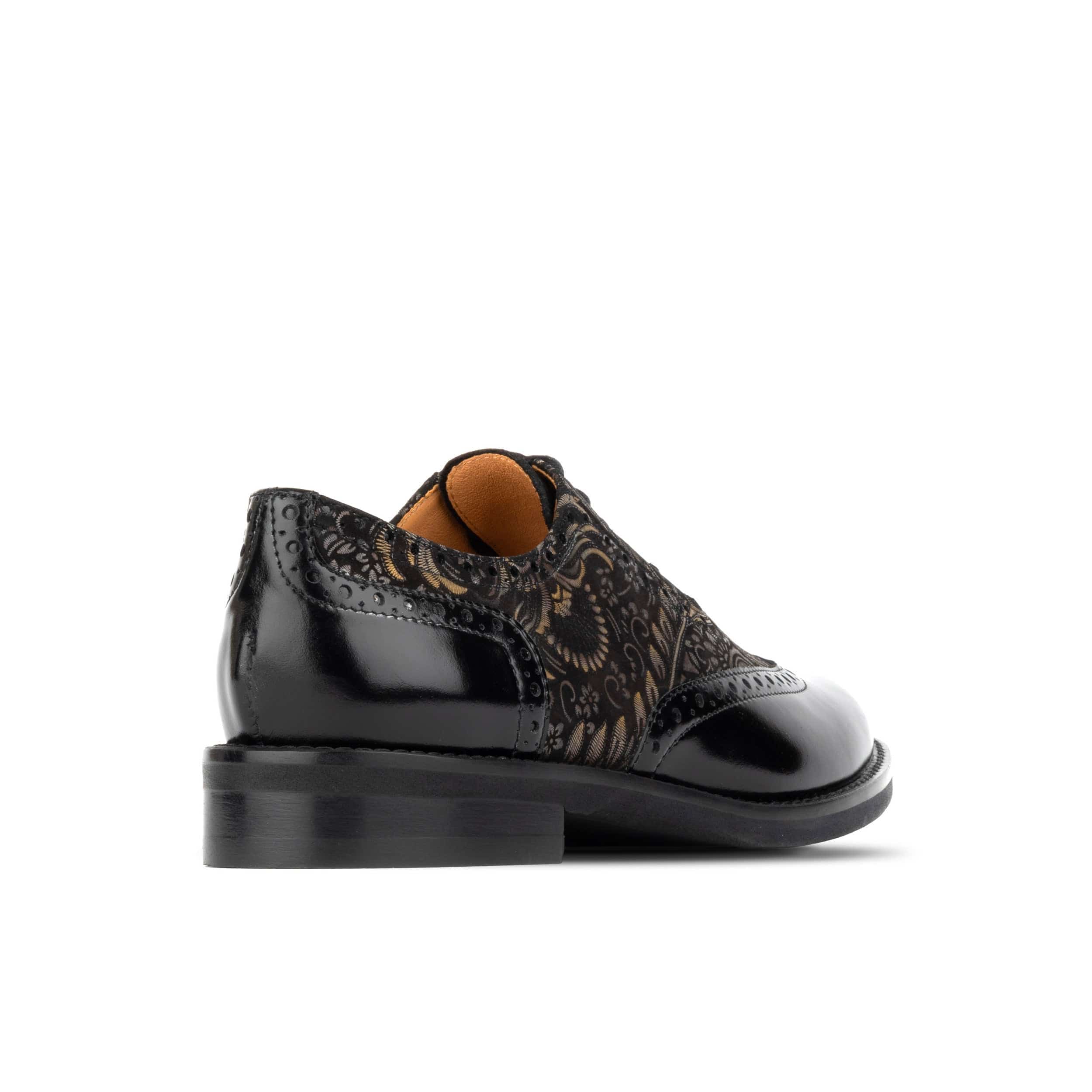 Vivienne - Black & Gold - Women's oxford lace-up shoe with brogue details - Image 4