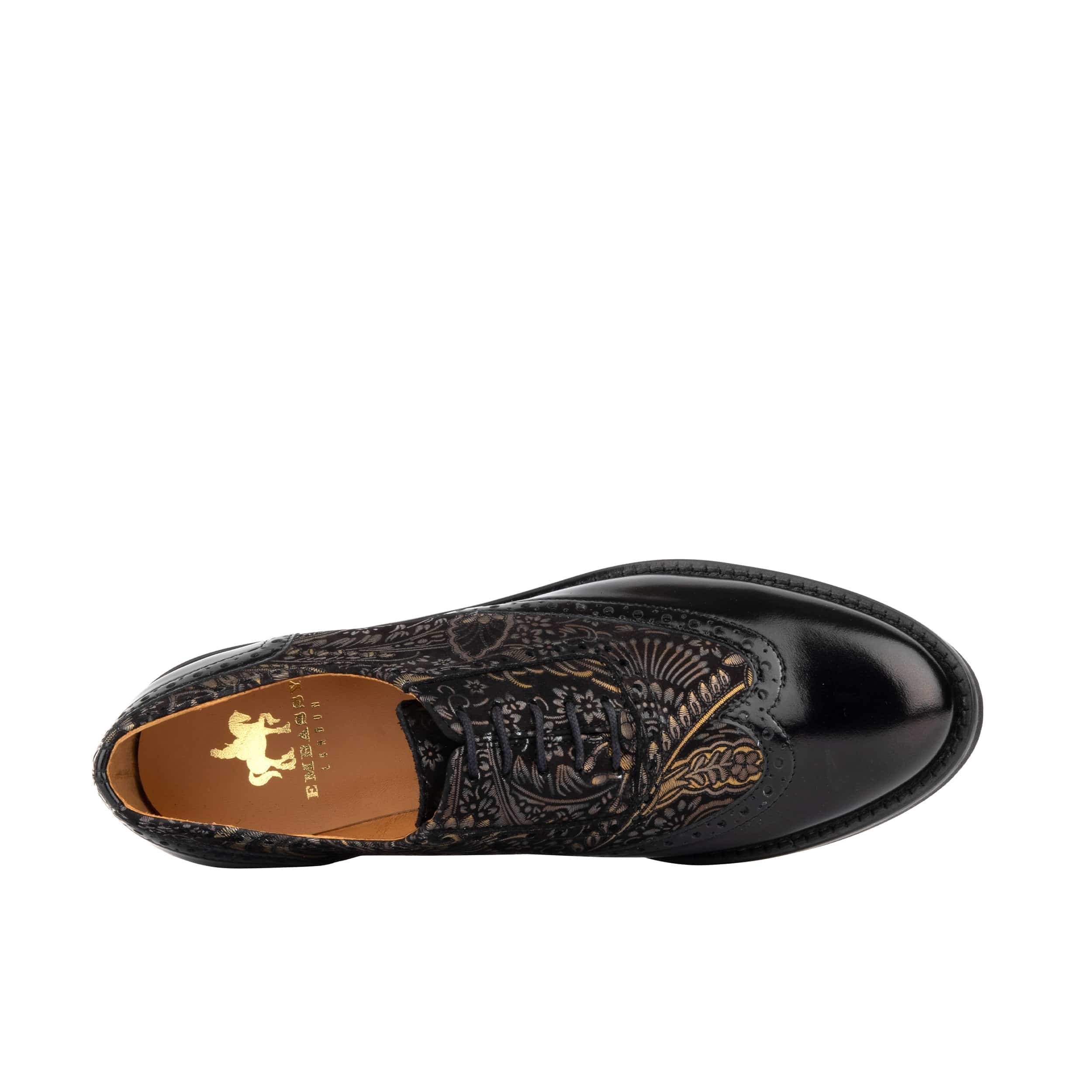 Vivienne - Black & Gold - Women's oxford lace-up shoe with brogue details - Image 6