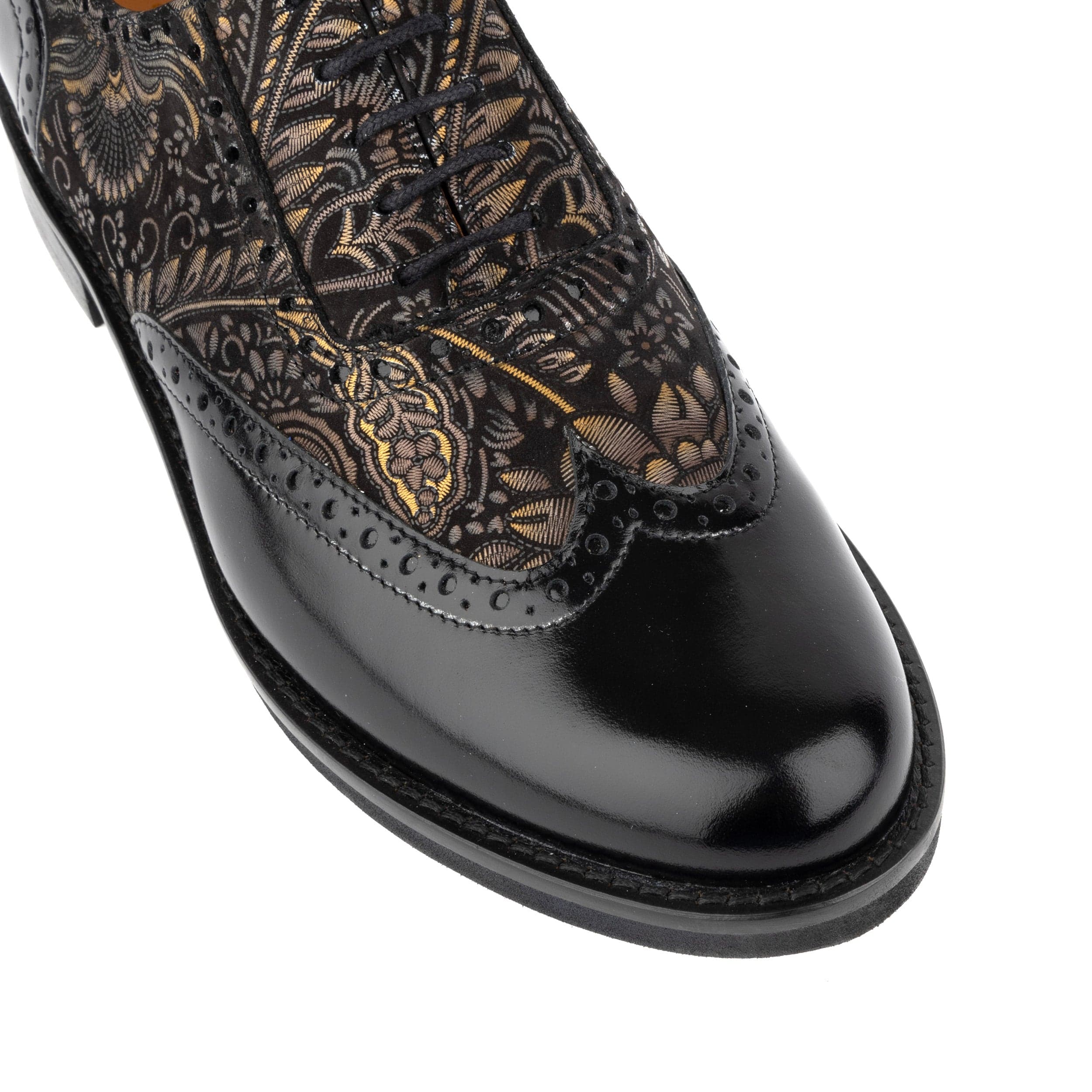 Vivienne - Black & Gold - Women's oxford lace-up shoe with brogue details - Image 7