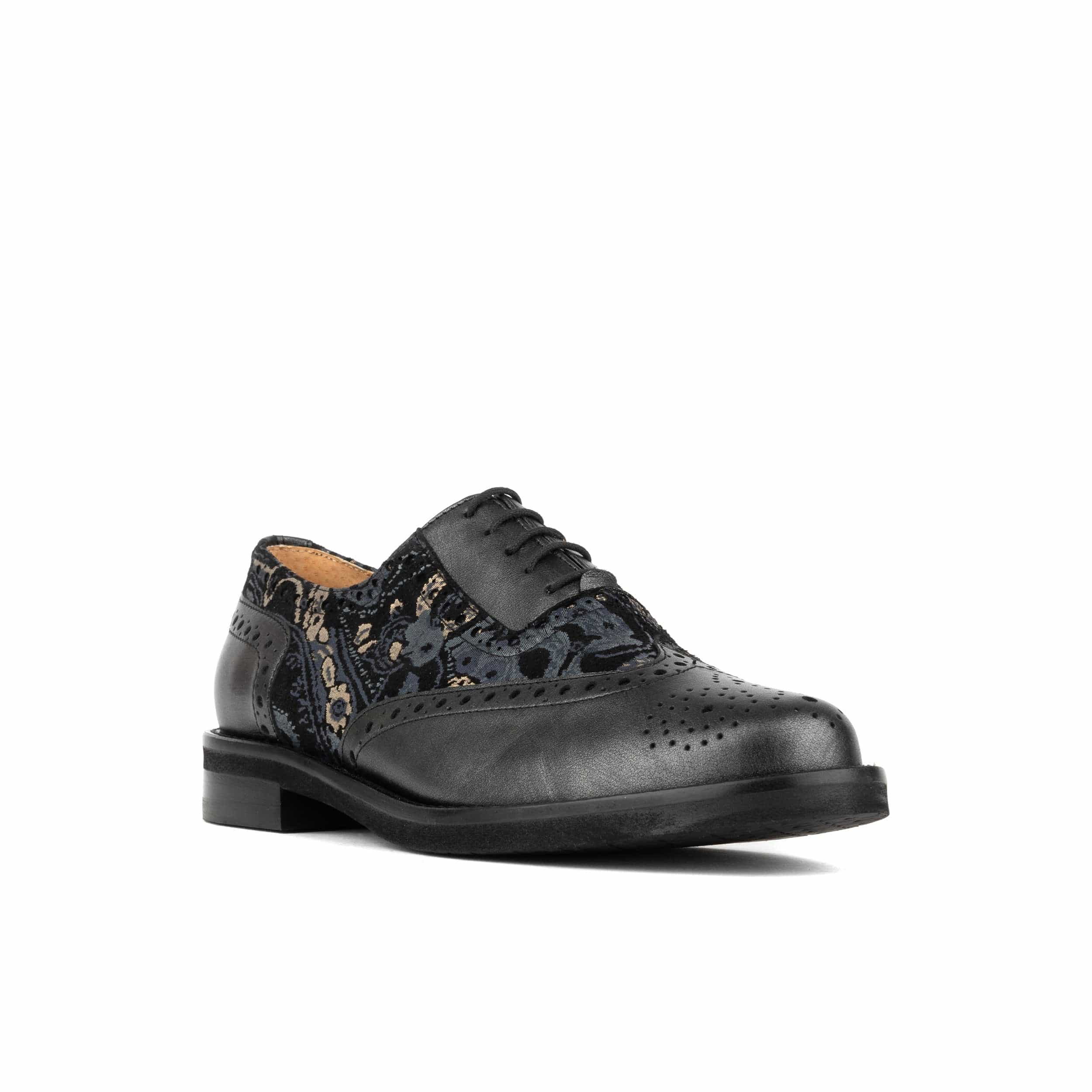 Vivienne - Black & Grey & Gold - Women's oxford lace-up shoe with brogue details - Image 3