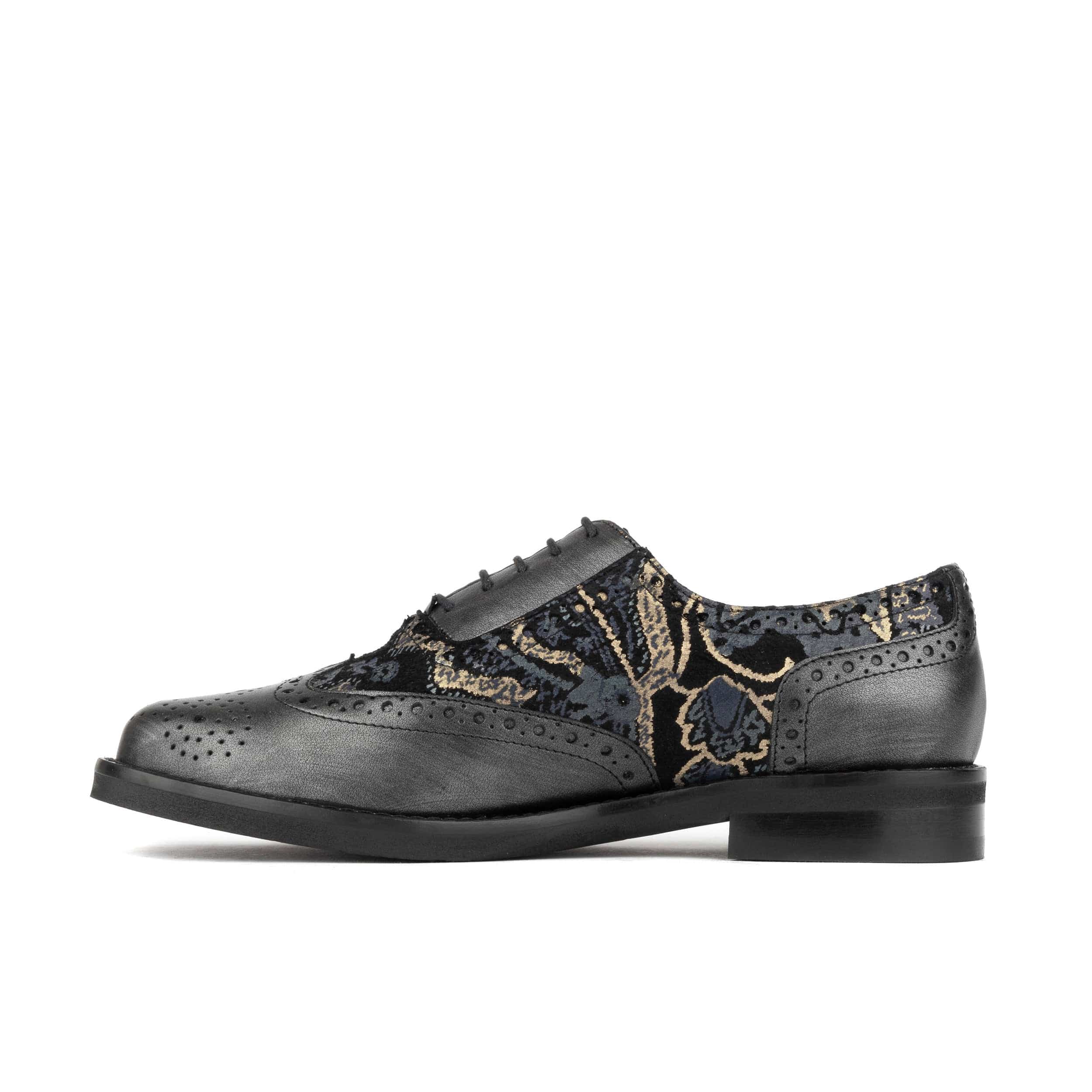 Vivienne - Black & Grey & Gold - Women's oxford lace-up shoe with brogue details - Image 4