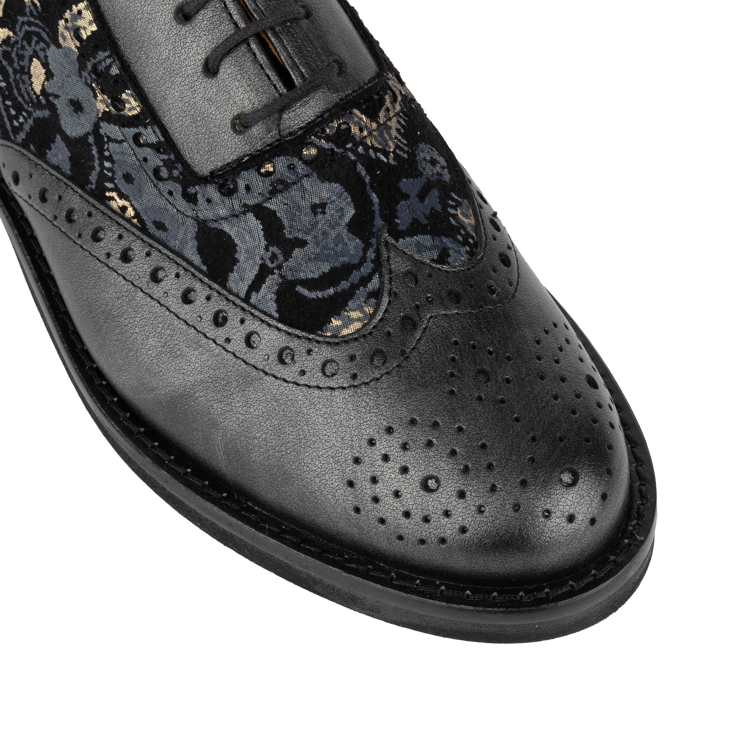 Vivienne - Black & Grey & Gold - Women's oxford lace-up shoe with brogue details - Image 8