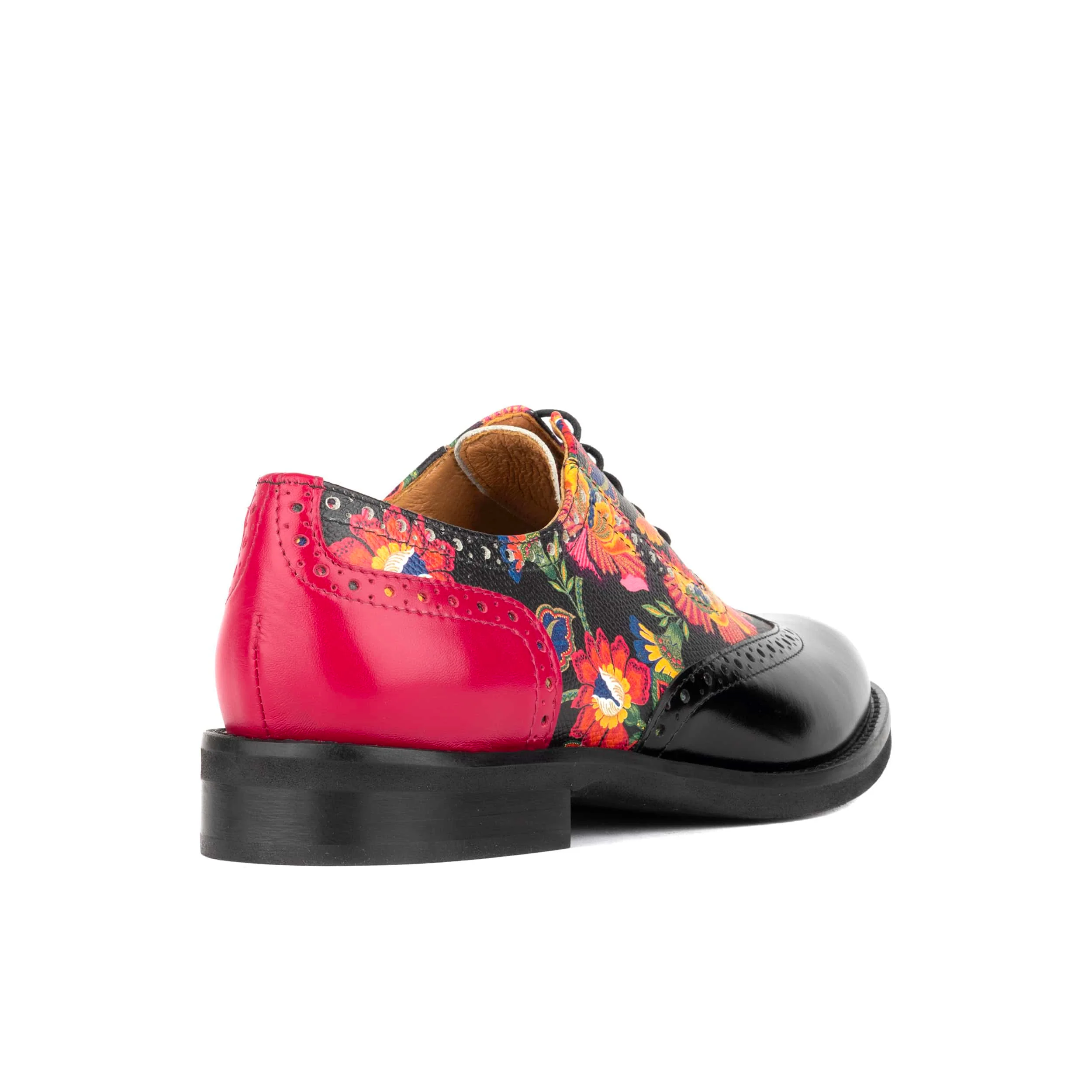 Vivienne - Black & Red Flowers - Women's oxford lace-up shoe with brogue details - Image 5
