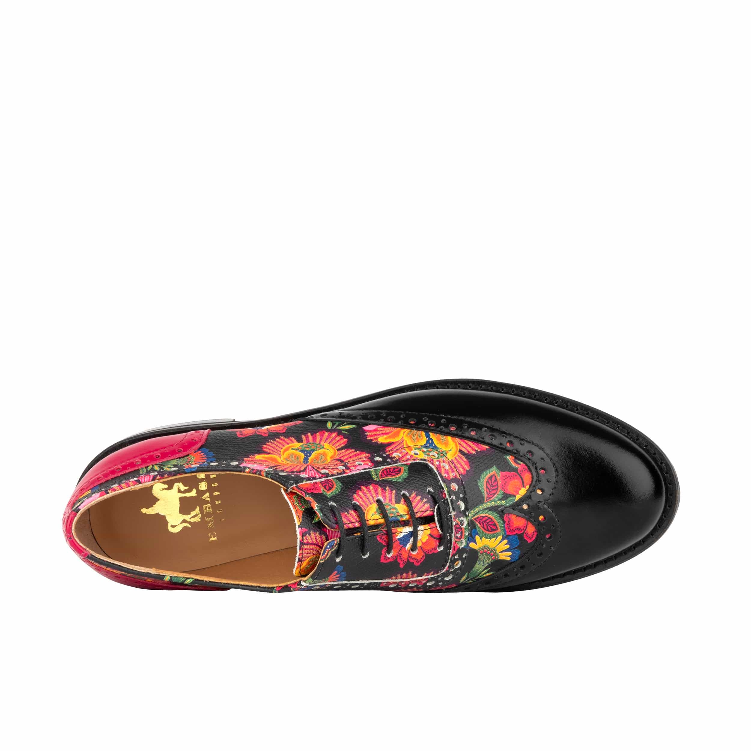 Vivienne - Black & Red Flowers - Women's oxford lace-up shoe with brogue details - Image 7
