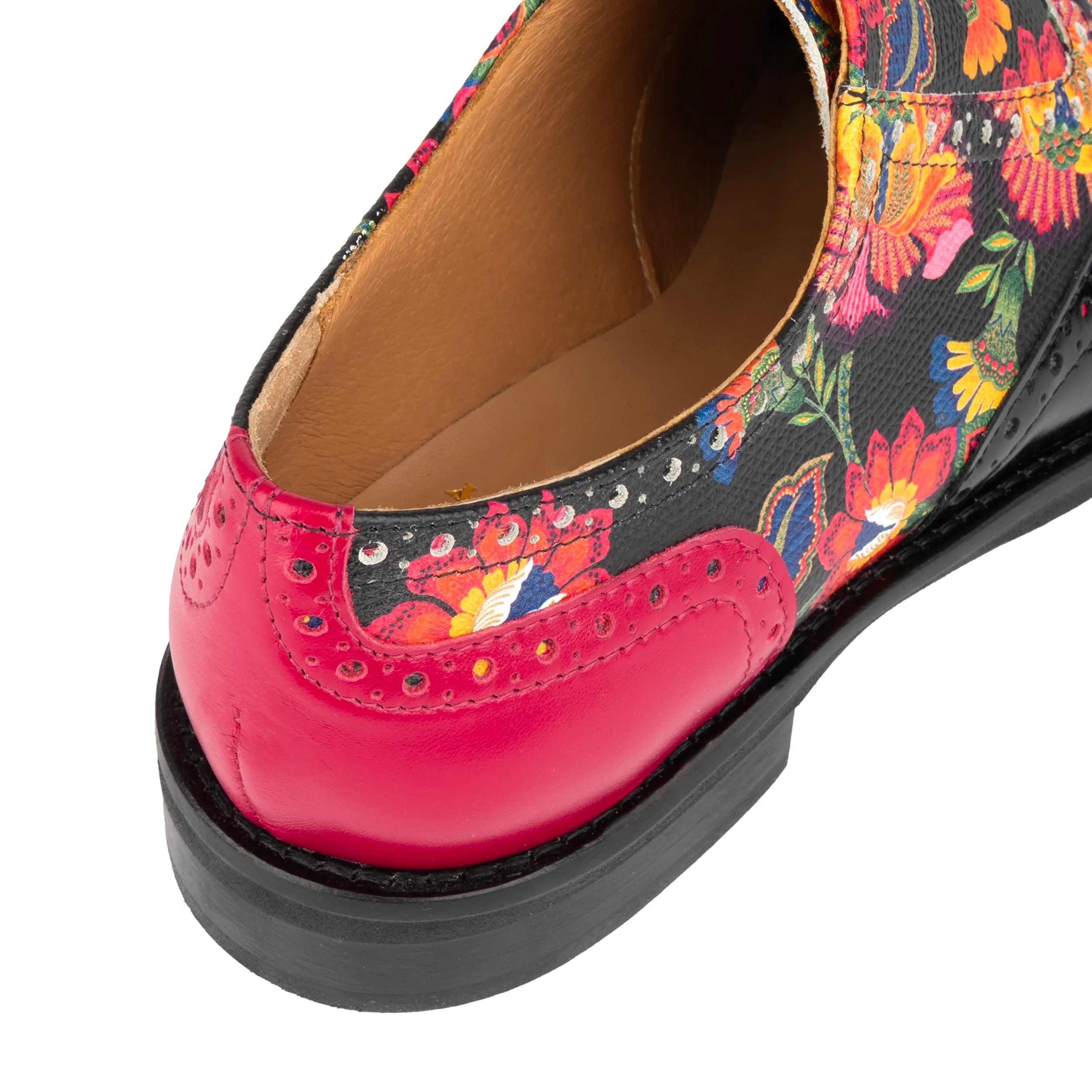 Vivienne - Black & Red Flowers - Women's oxford lace-up shoe with brogue details - Image 9