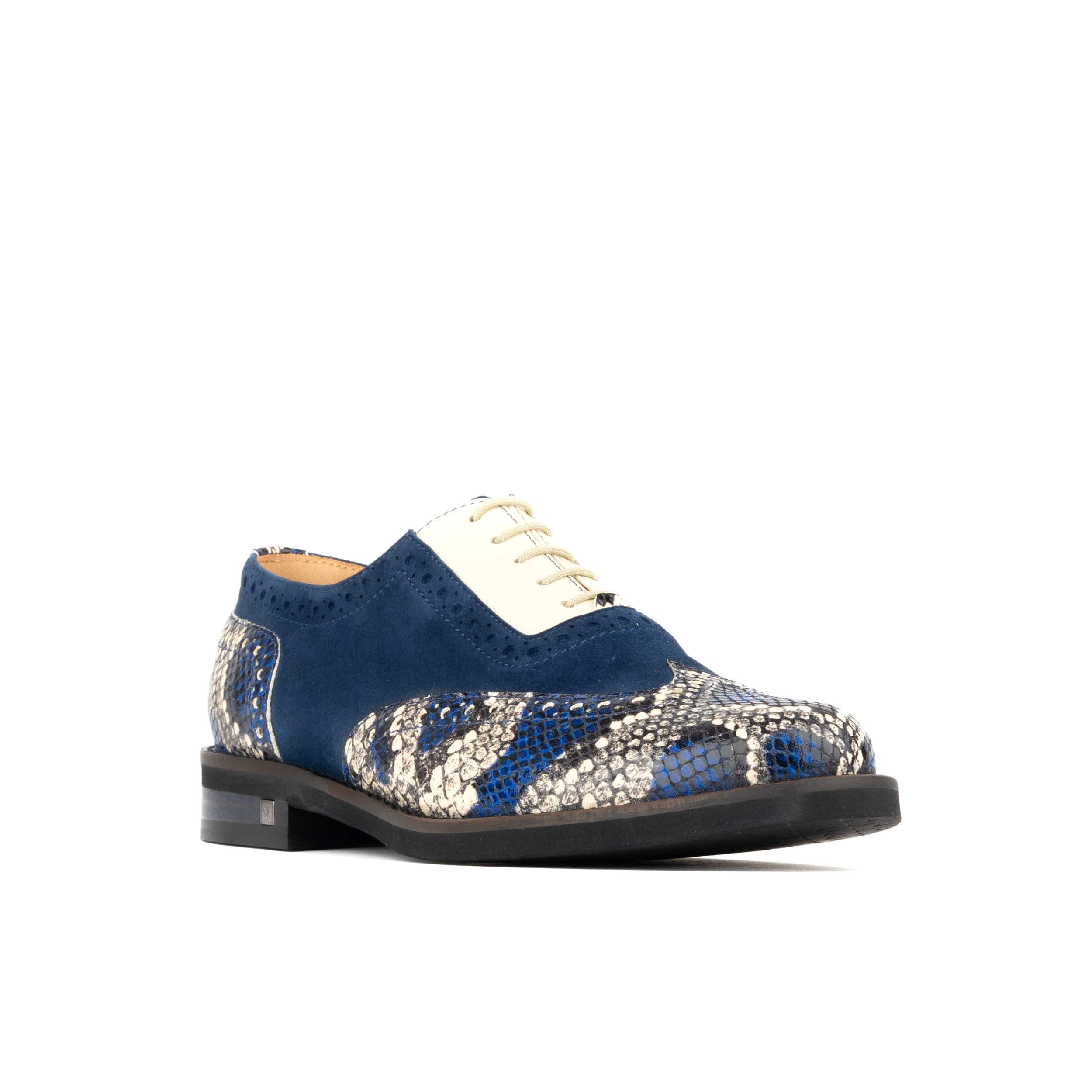 Vivienne - Blue Snake - Women's oxford lace-up shoe with brogue details - Image 3