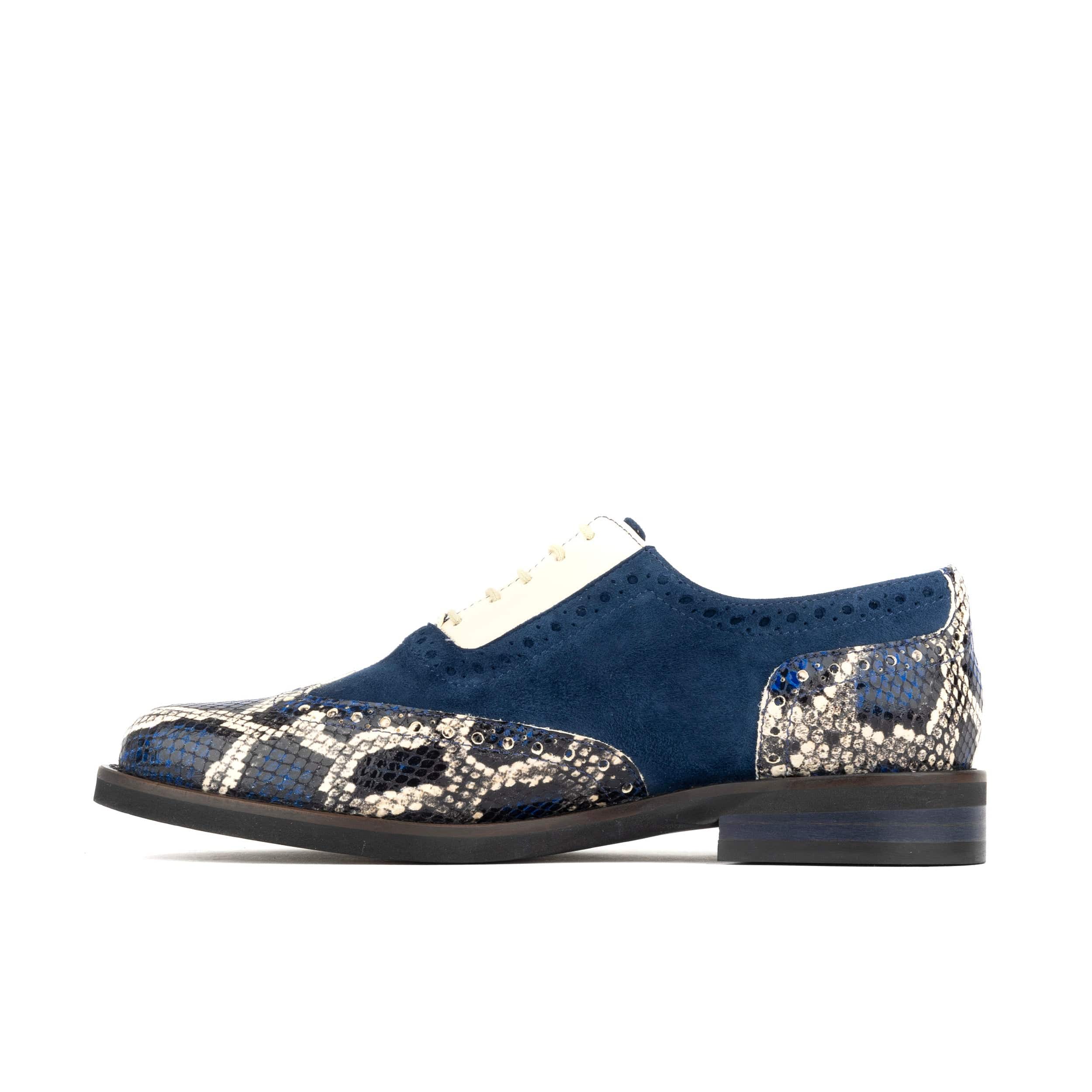 Vivienne - Blue Snake - Women's oxford lace-up shoe with brogue details - Image 4