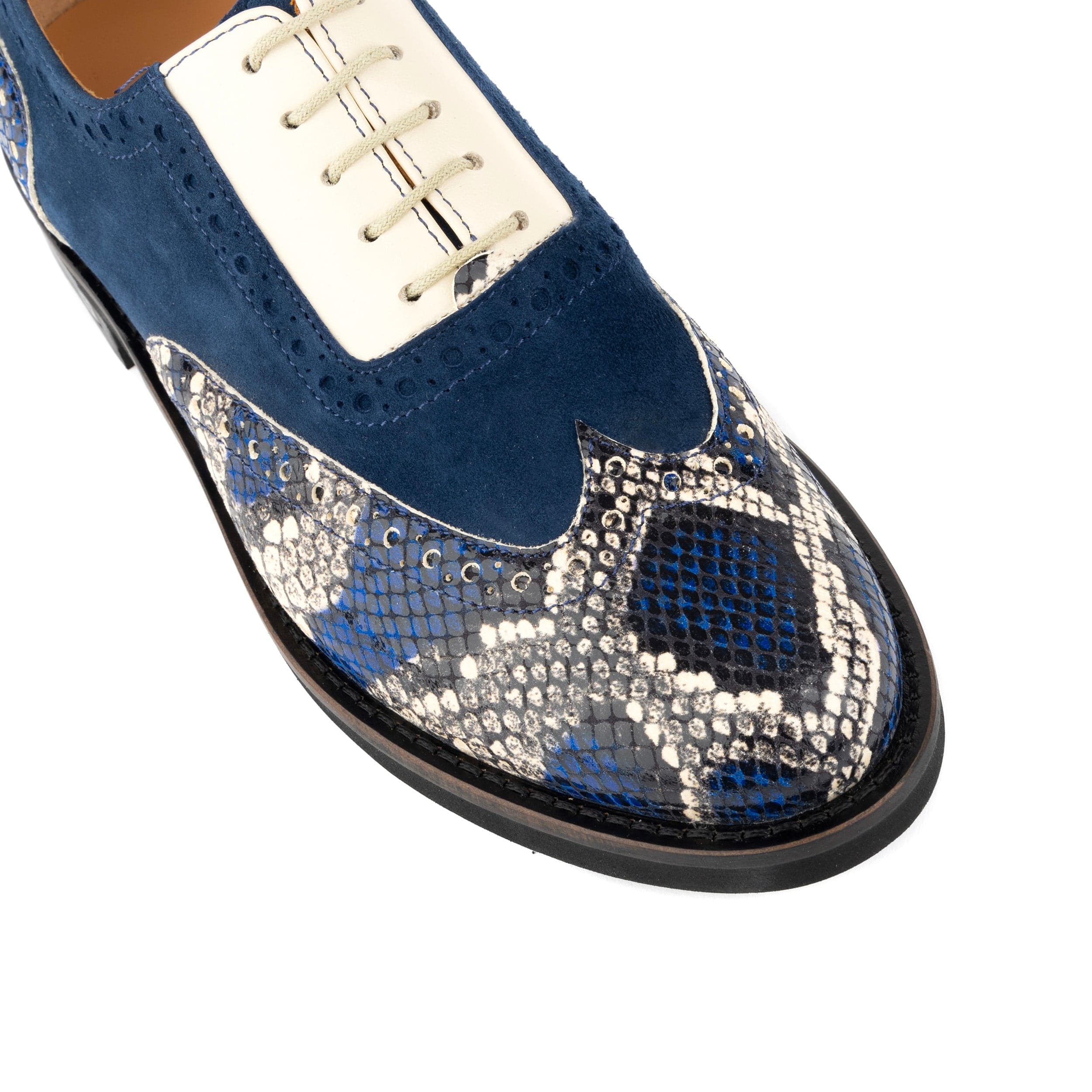 Vivienne - Blue Snake - Women's oxford lace-up shoe with brogue details - Image 8