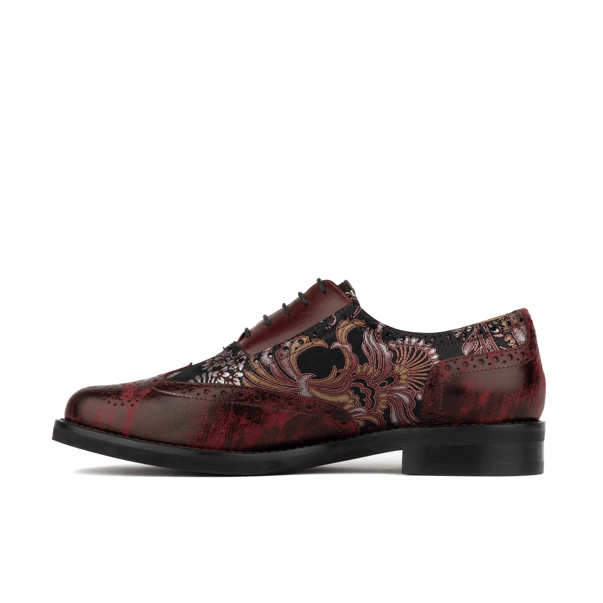 Vivienne - Floral & Burgundy - Women's oxford lace-up shoe with brogue details - Image 3