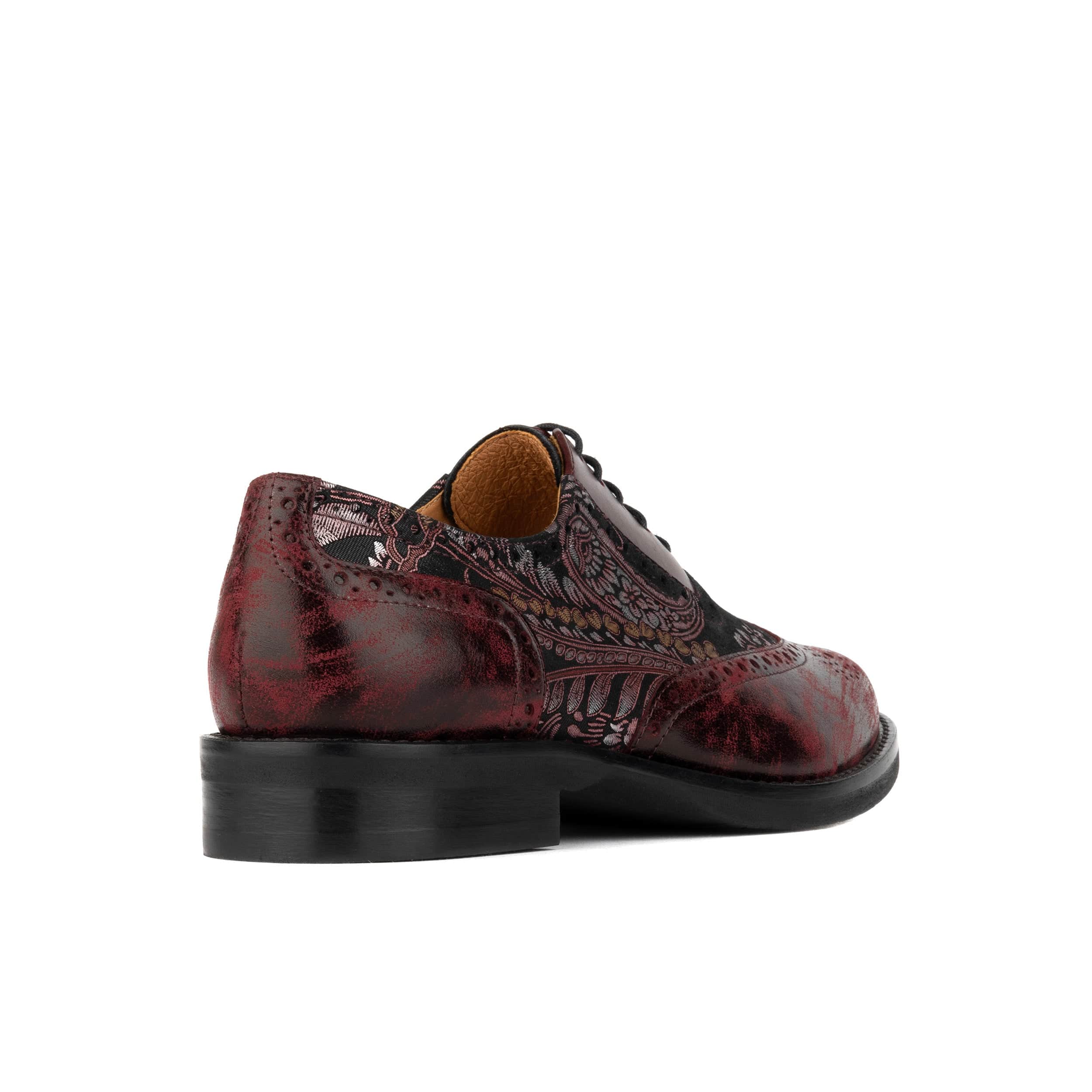 Vivienne - Floral & Burgundy - Women's oxford lace-up shoe with brogue details - Image 4