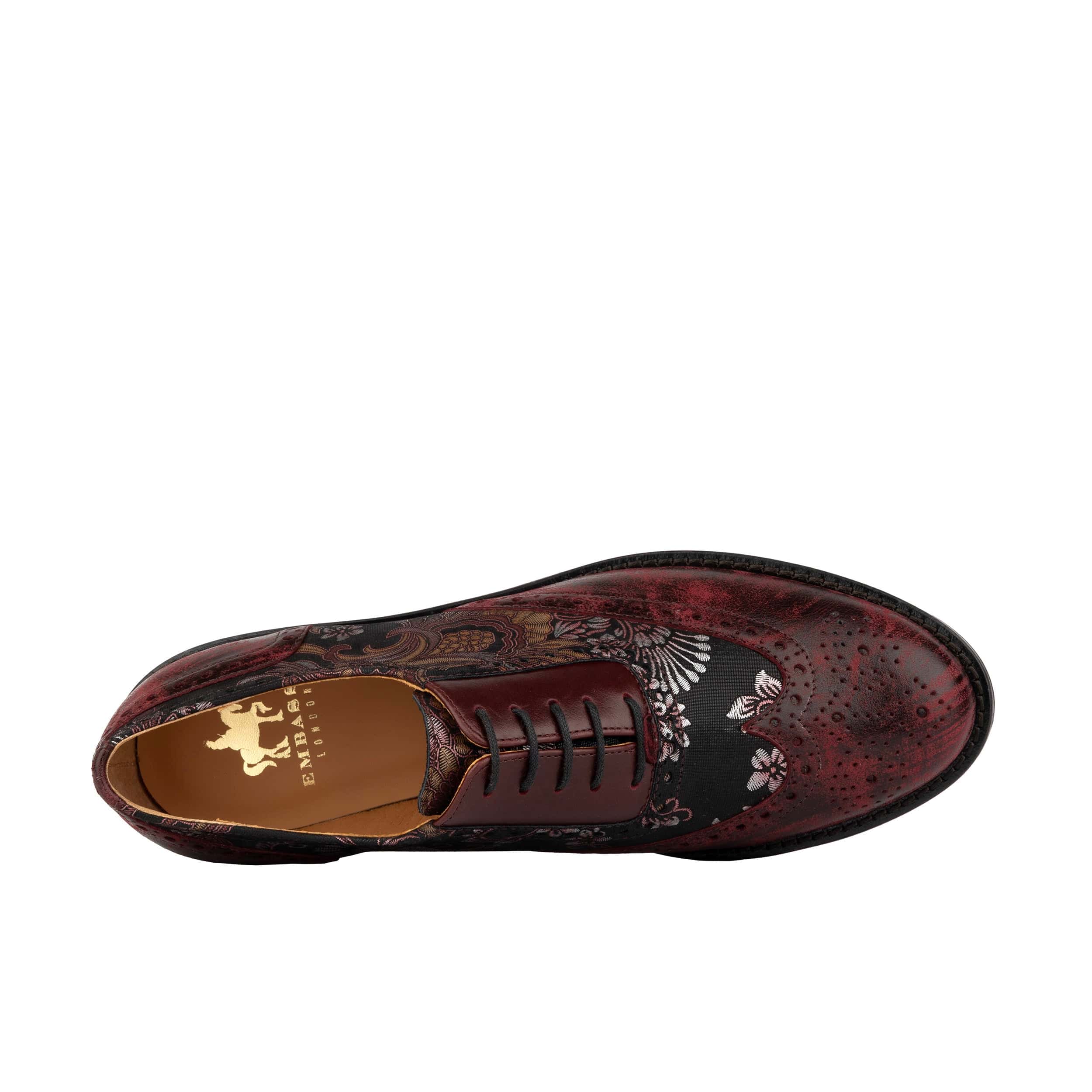 Vivienne - Floral & Burgundy - Women's oxford lace-up shoe with brogue details - Image 6