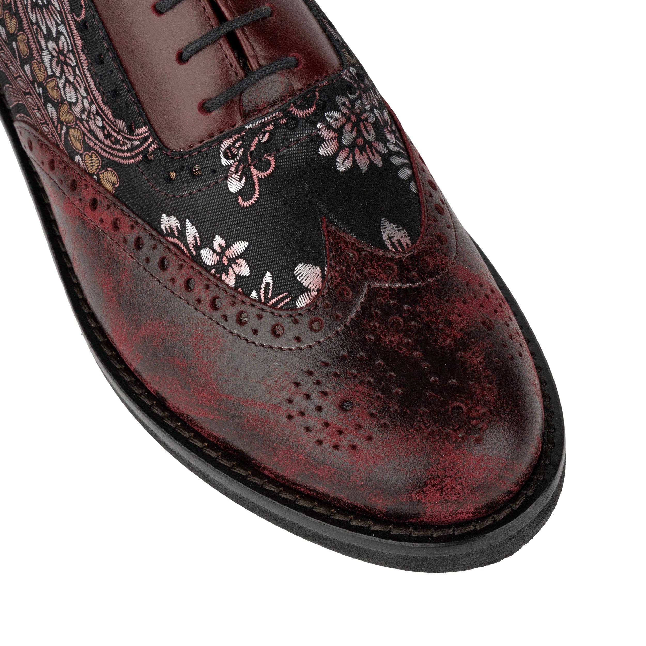 Vivienne - Floral & Burgundy - Women's oxford lace-up shoe with brogue details - Image 7