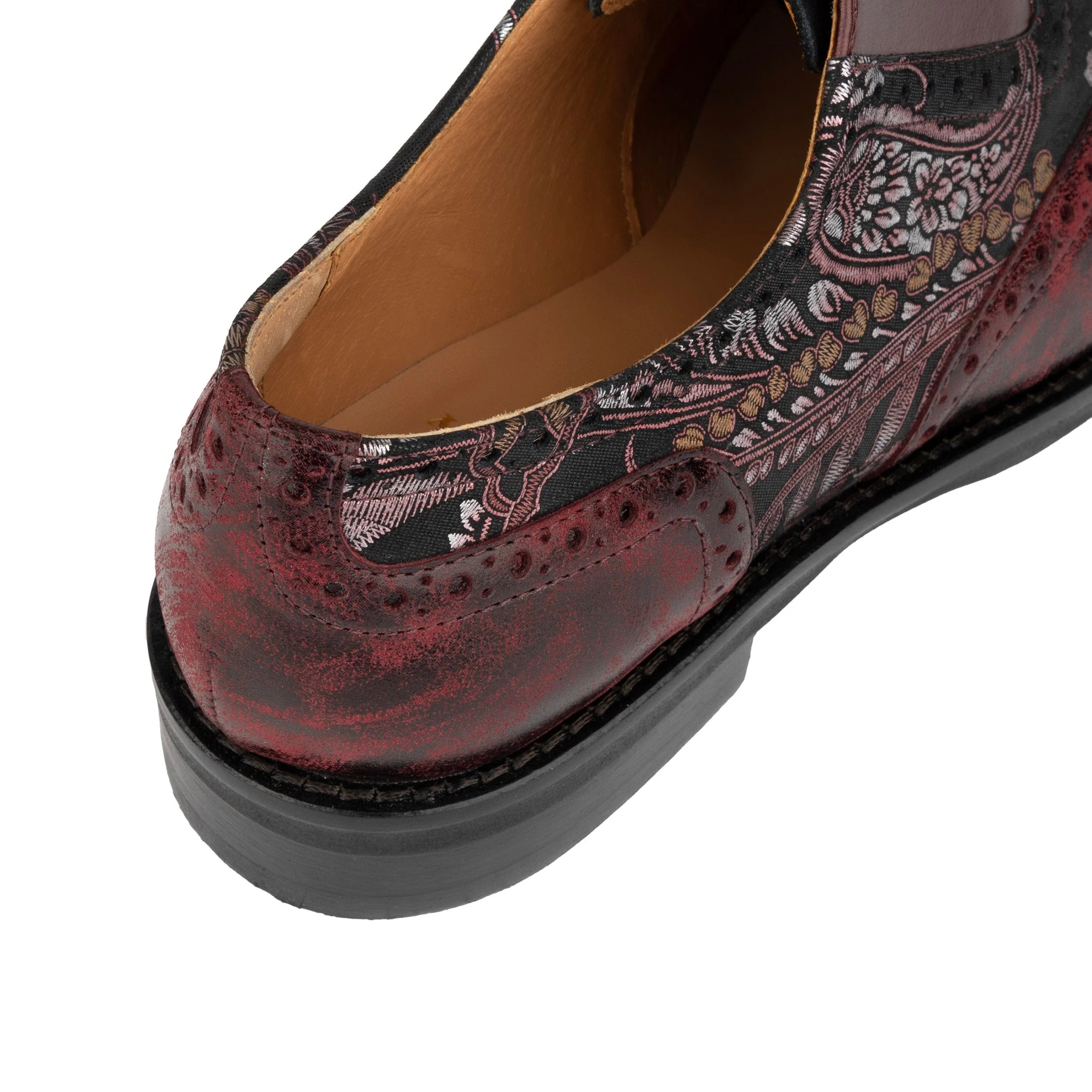 Vivienne - Floral & Burgundy - Women's oxford lace-up shoe with brogue details - Image 8