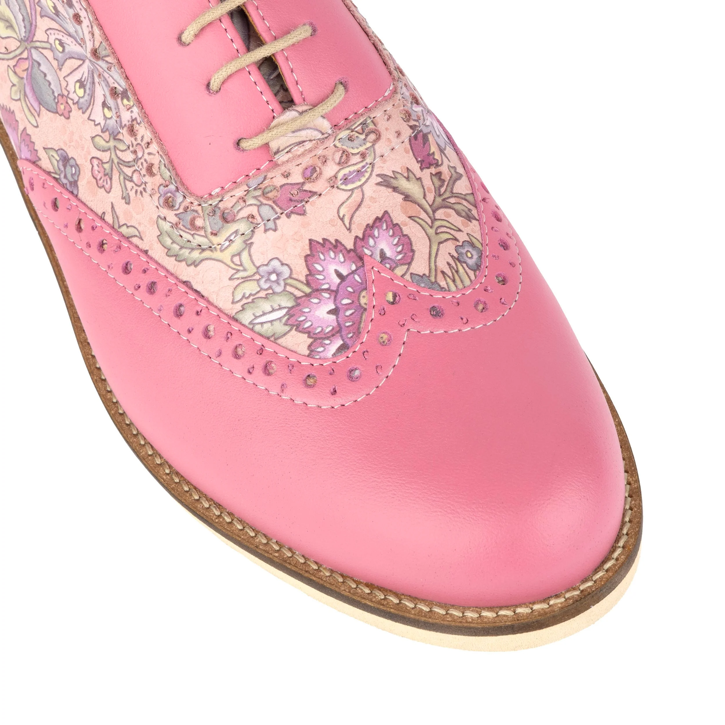 Vivienne - Pink Paisley - Women's oxford lace-up shoe with brogue details - Image 7