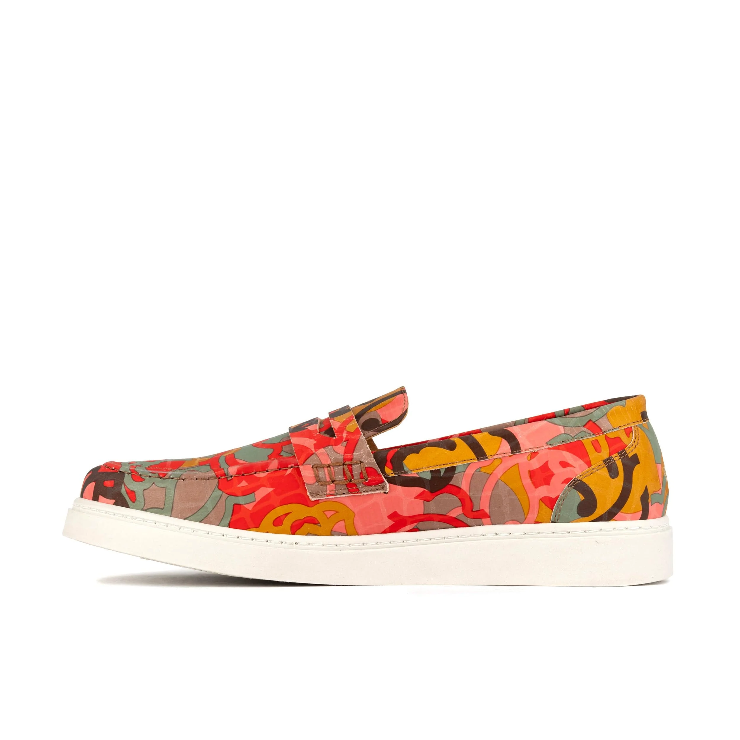 Walter - Multi Print - Men's white sole Summer Loafer in eye catching soft leather - Image 3