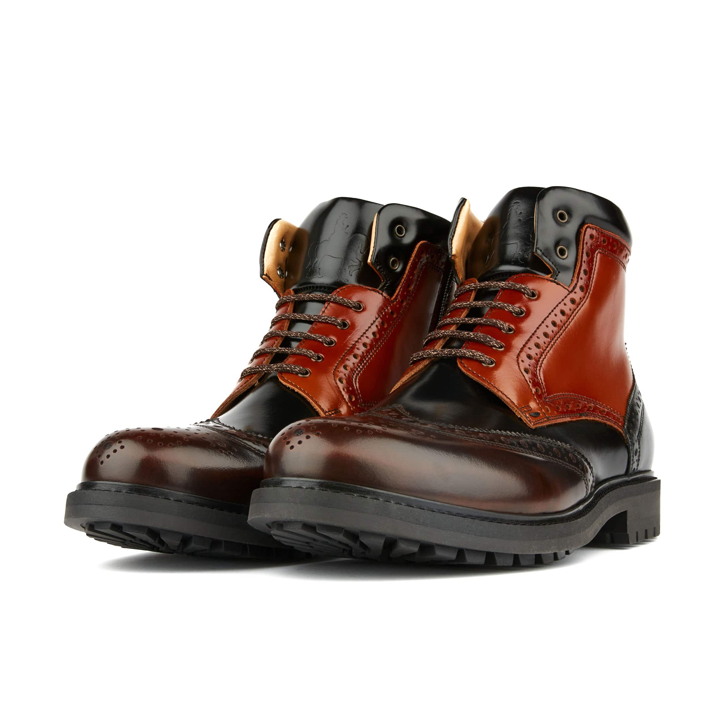 Wanderer - Black Brown - Men's chunky combat style boot in black and brown leather - Image 5