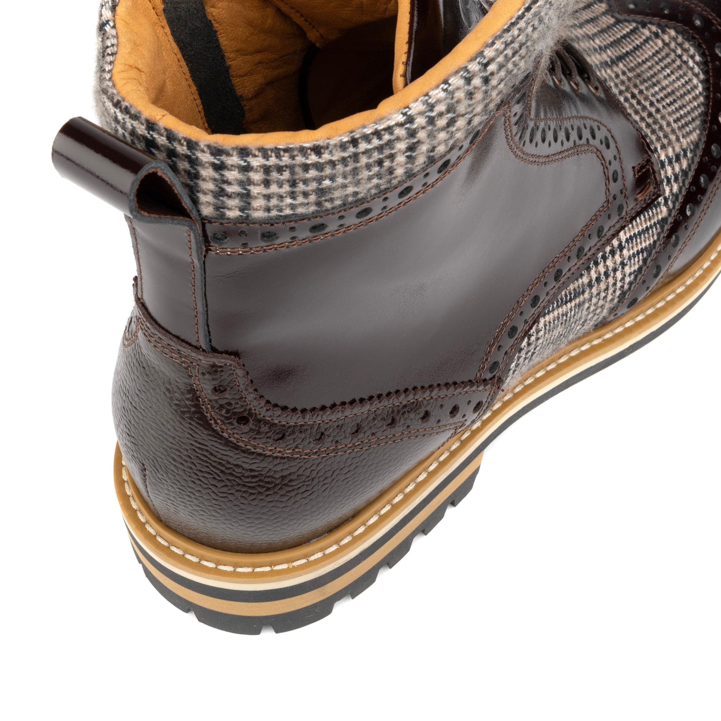 Wanderer - Brown Check - Men's leather combat style side zipper boot in brown - Image 8