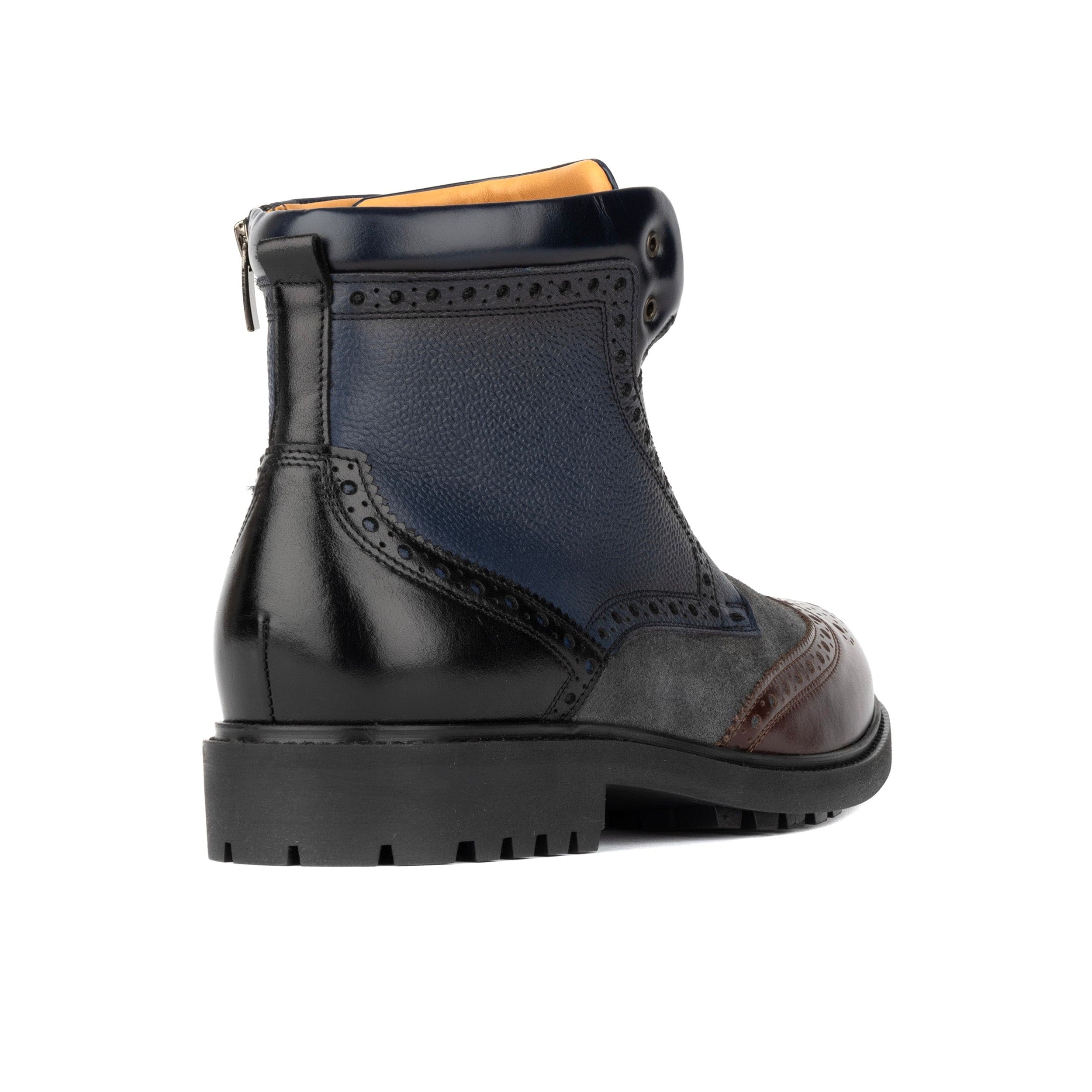 Wanderer - Navy & Grey & Burgundy - Men's leather combat style side zipper boot in brown - Image 5