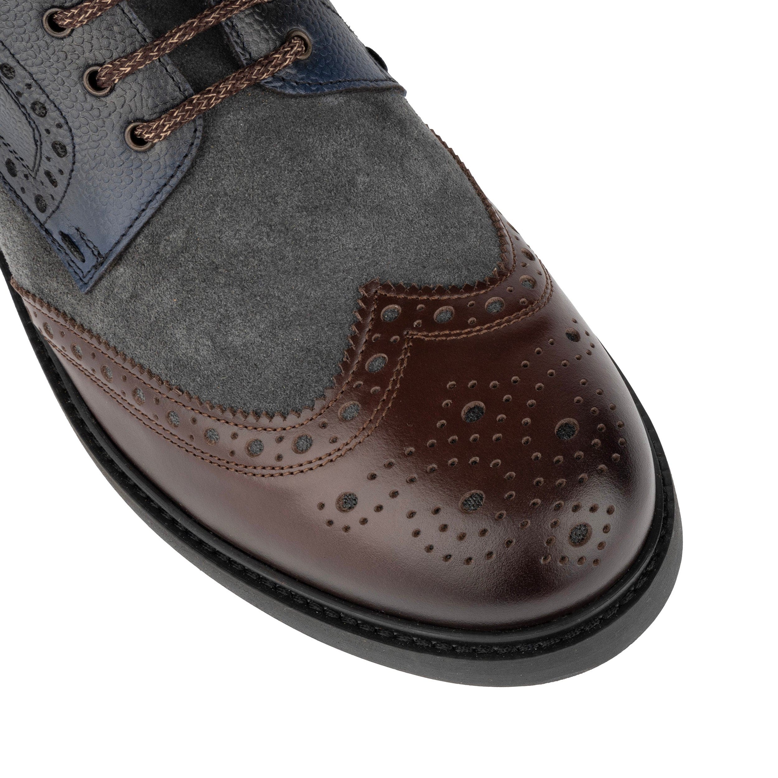 Wanderer - Navy & Grey & Burgundy - Men's leather combat style side zipper boot in brown - Image 8