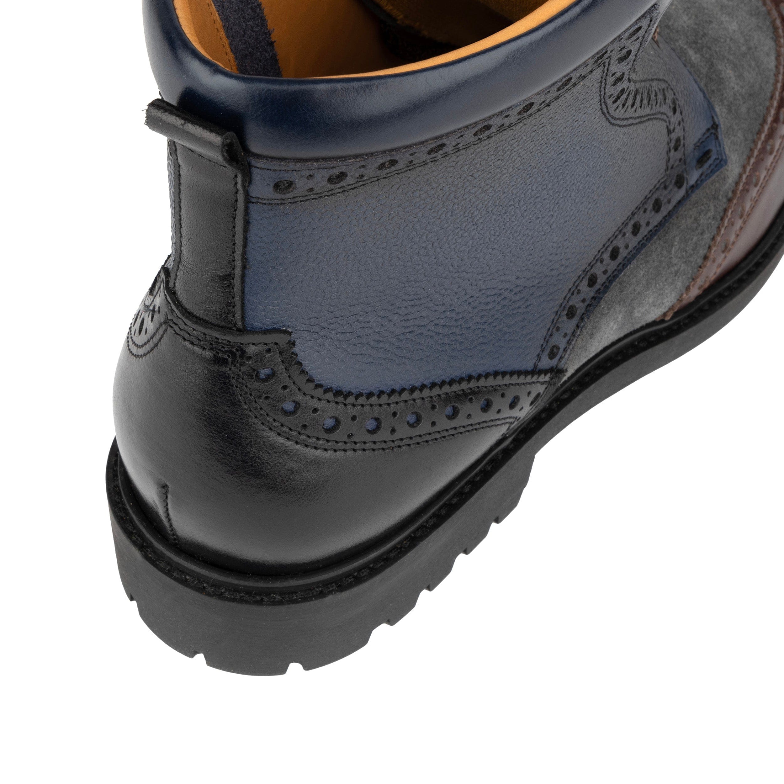 Wanderer - Navy & Grey & Burgundy - Men's leather combat style side zipper boot in brown - Image 9