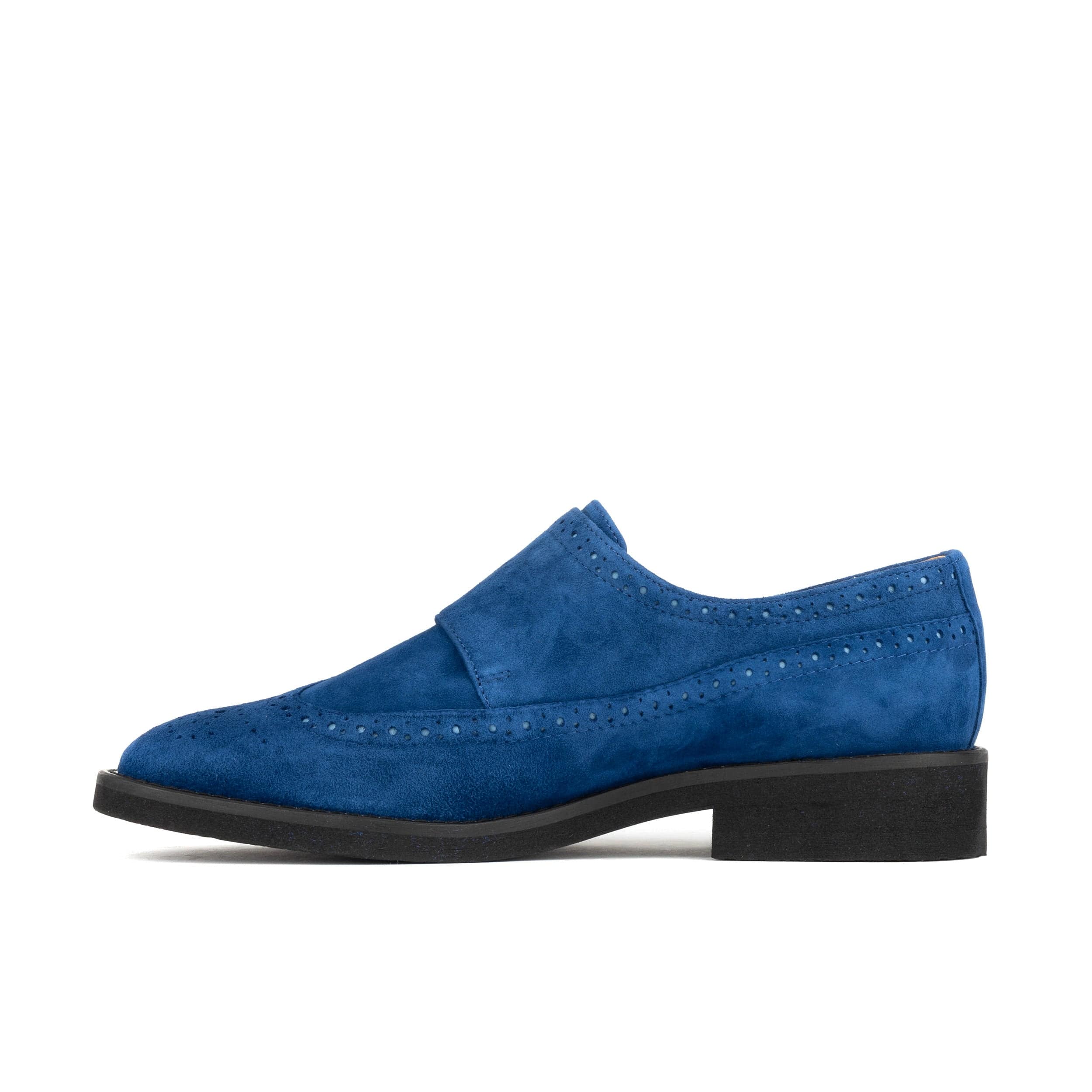 Windsor - Blue - Women's blue suede leather monk shoe with brogue detailing - Image 3