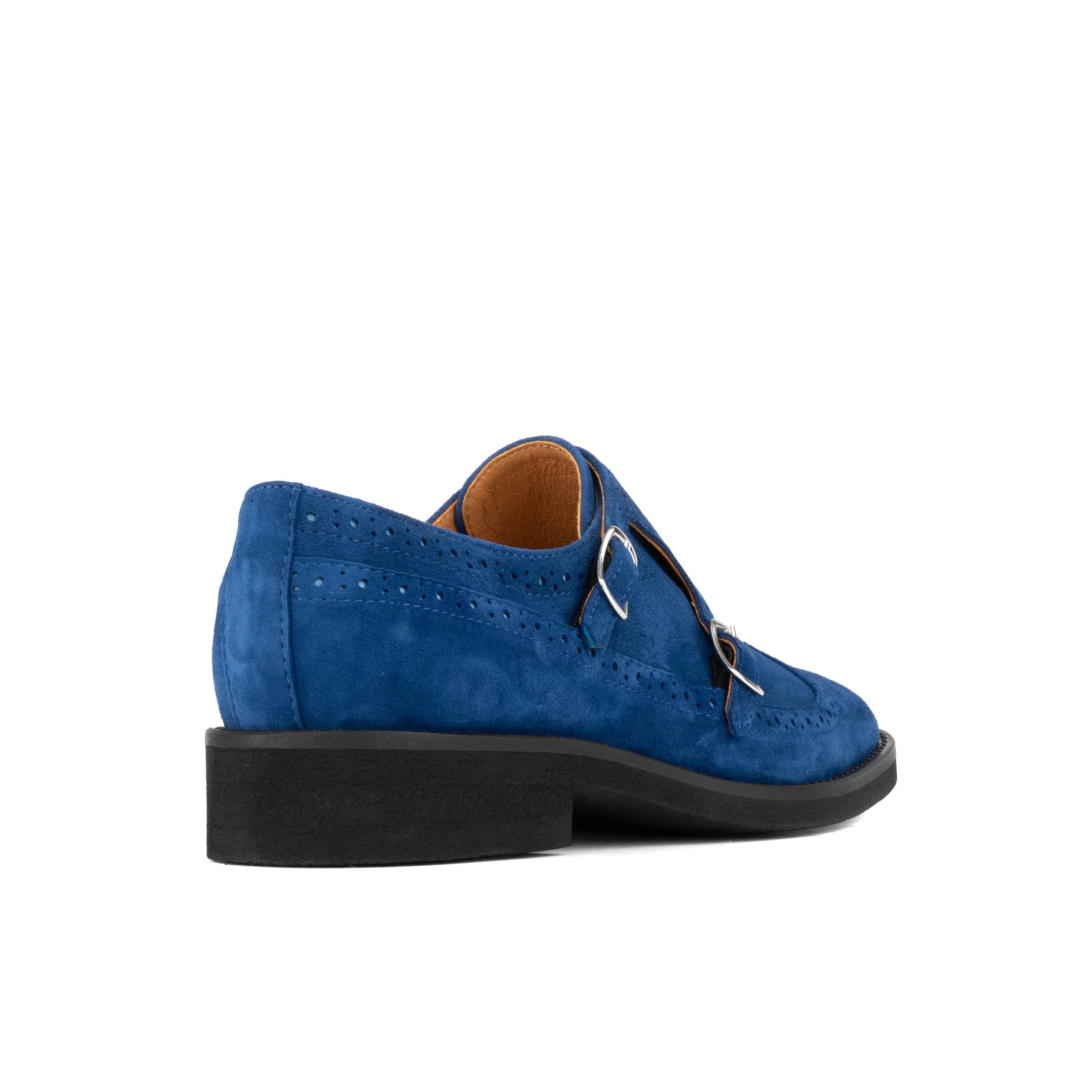 Windsor - Blue - Women's blue suede leather monk shoe with brogue detailing - Image 4